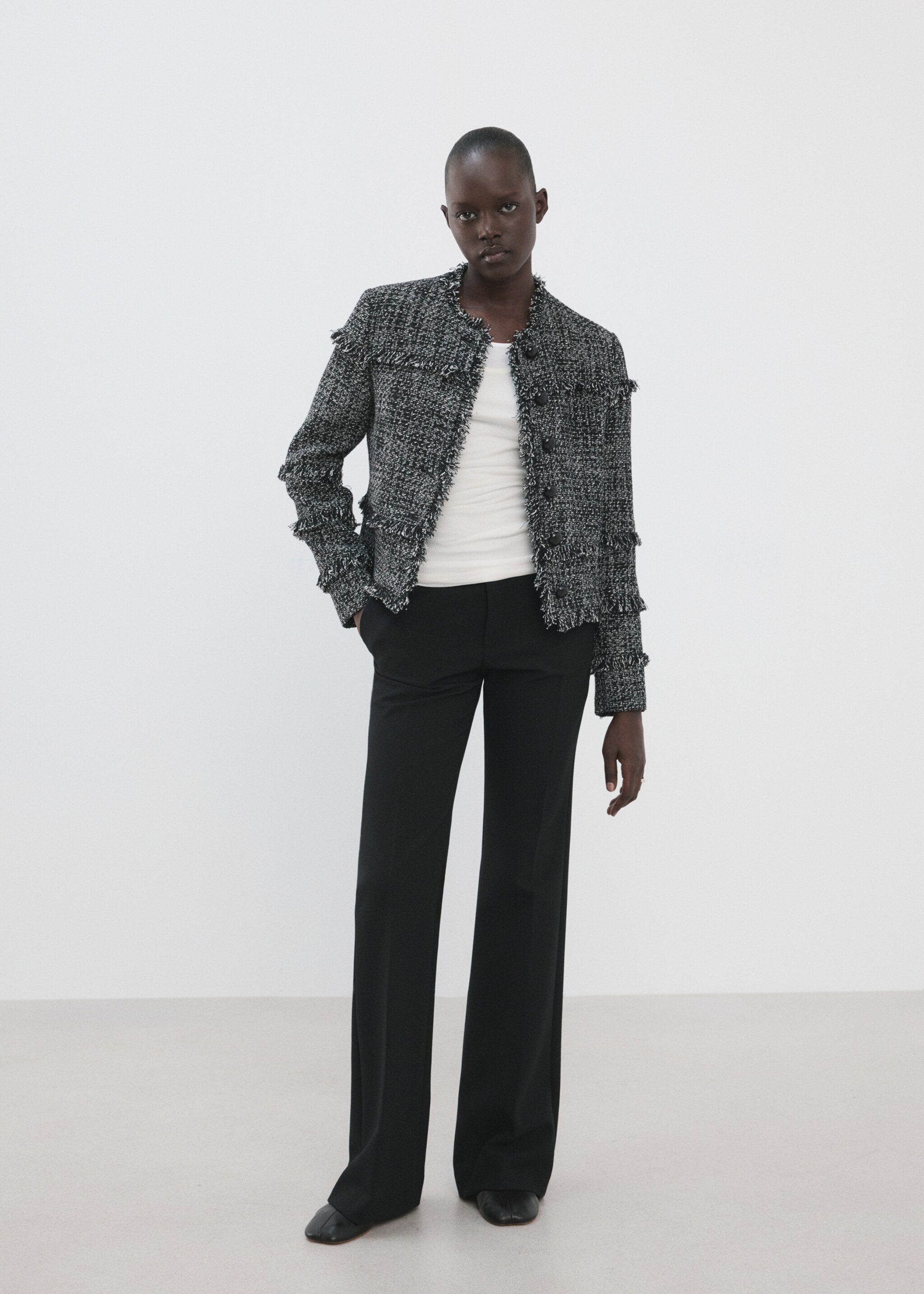 Tweed jacket with frayed ends - General plane, Black. Ref: 27046362-00.