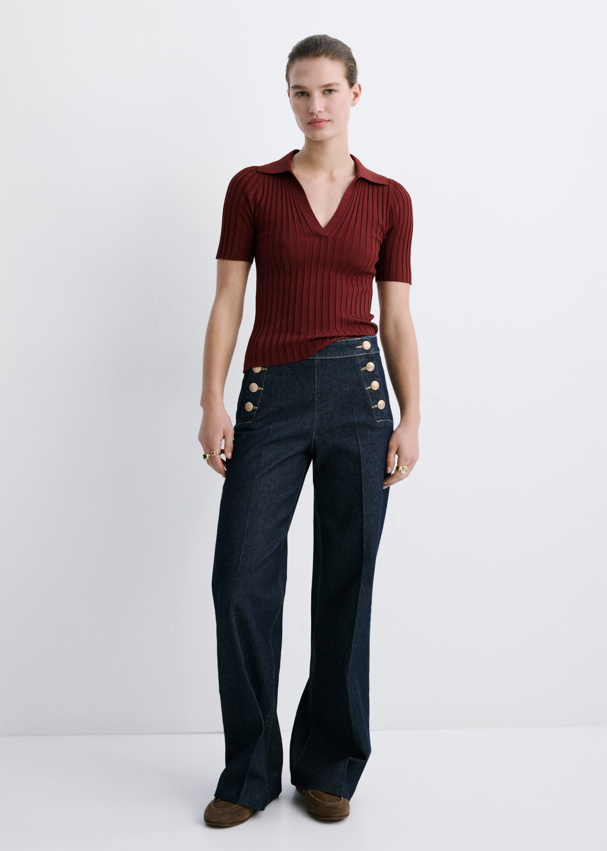 Wide-leg jeans with side buttons - General plane, Open Blue. Ref: 27047152-00.