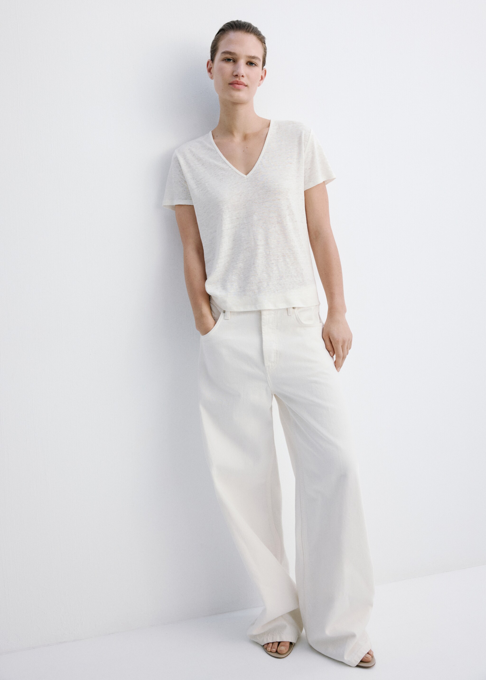 Linen-blend crop T-shirt - General plane, Off White. Ref: 27047153-00.