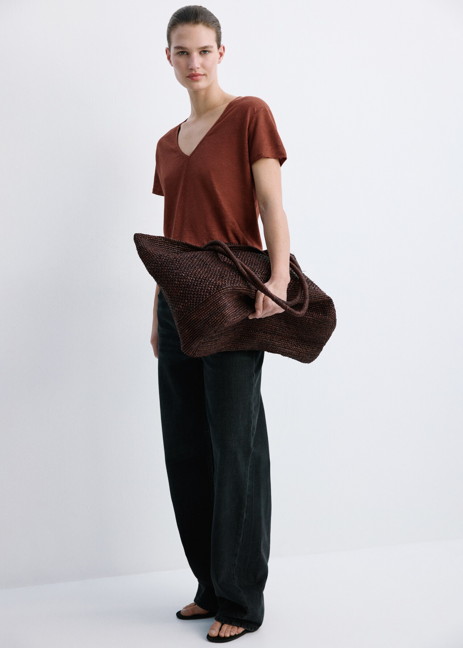 Linen-blend crop T-shirt - General plane