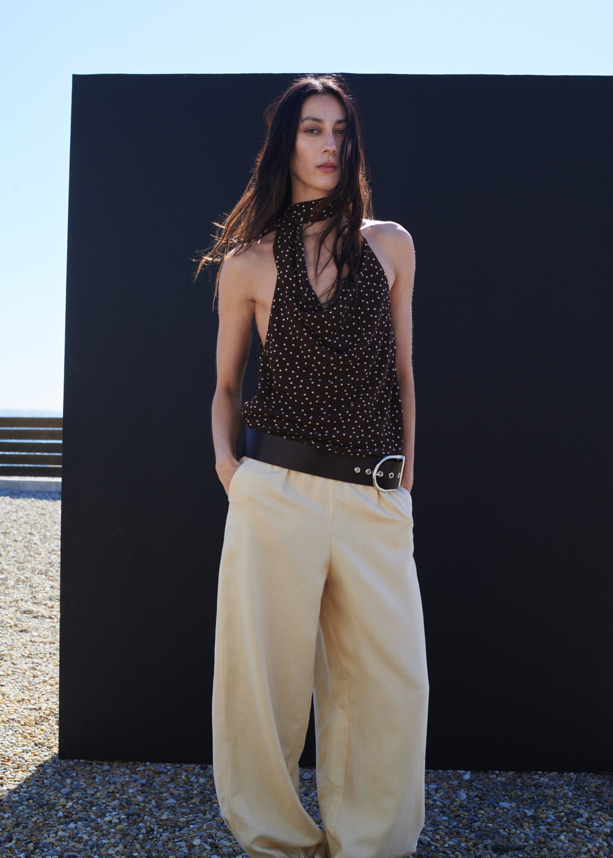 Draped neck scarf top - General plane, Brown. Ref: 27047154-00.