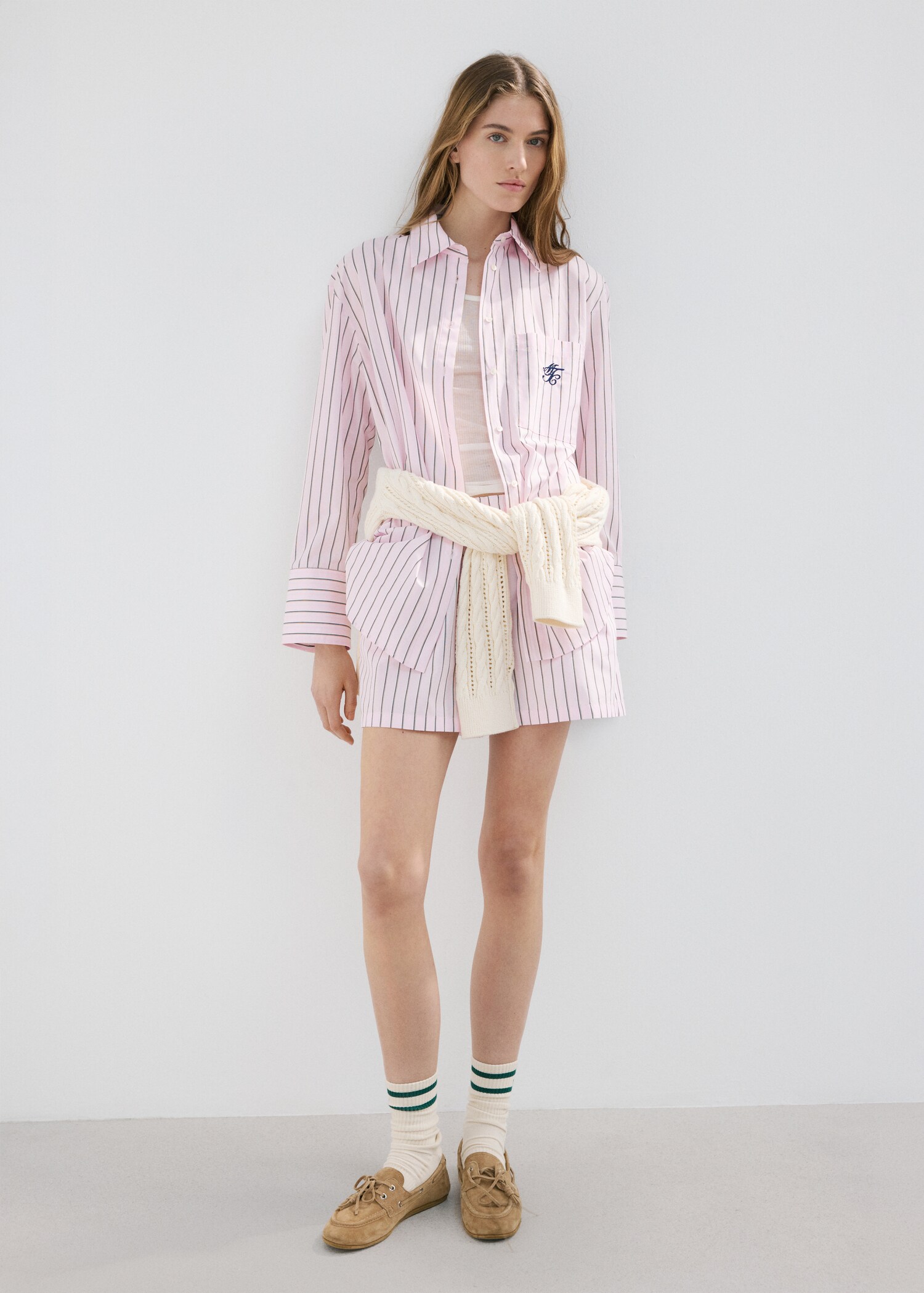 Striped poplin shirt with embroidered message - General plane