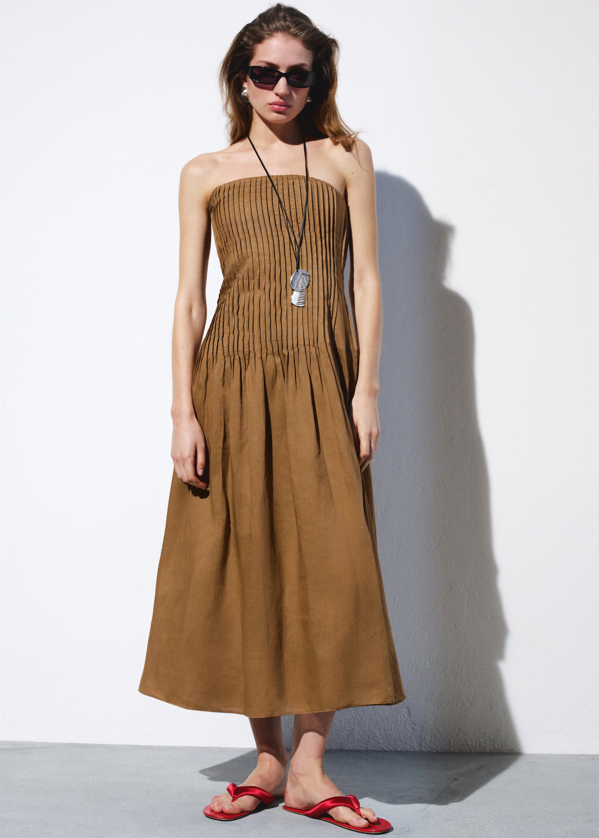 100% ramie bandeau dress - General plane, Beige. Ref: 27047801-00.