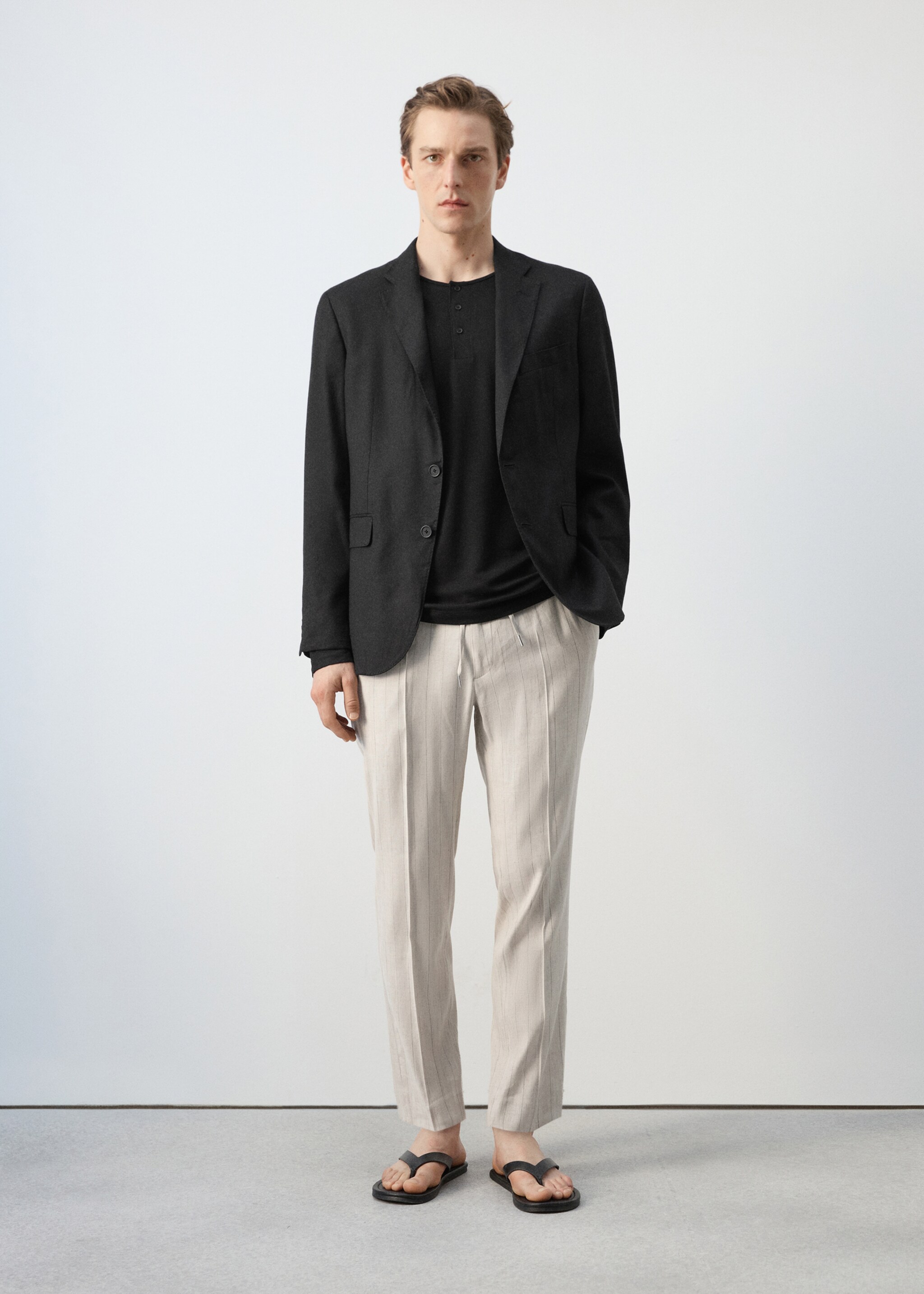 Pantalón slim fit lino cordón - Plano general, Beige. Ref: 27047896-00.