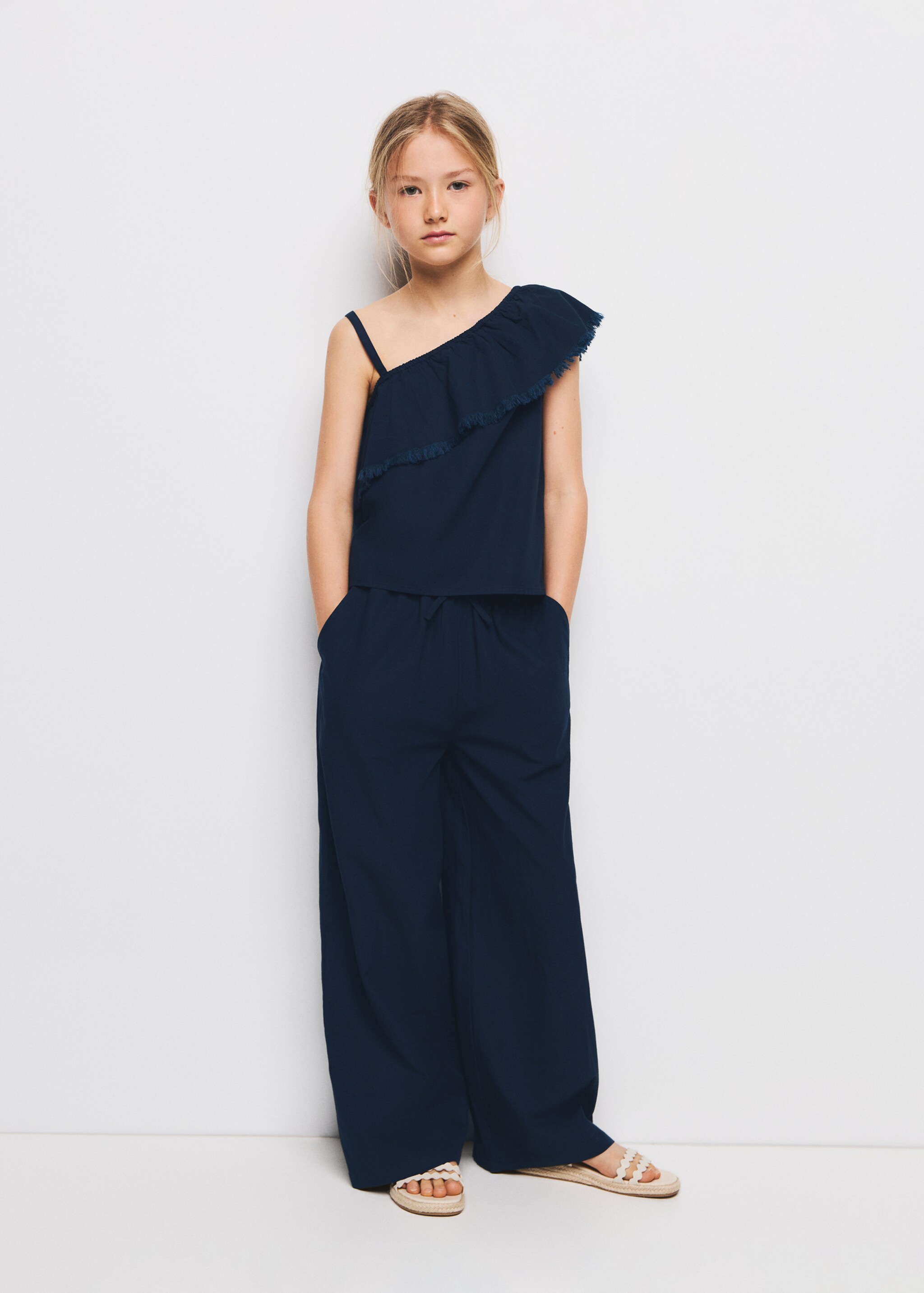 Ruffle asymmetric blouse - General plane, Navy. Ref: 27047909-00.