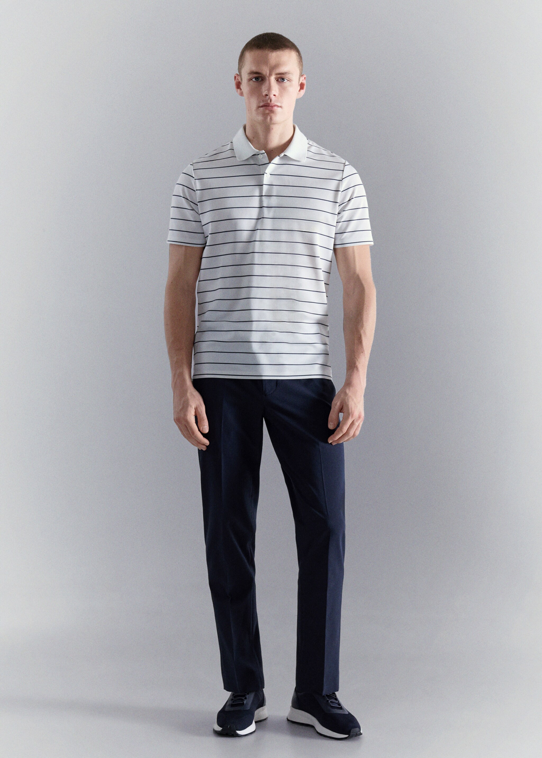 Slim fit striped polo shirt COOLMAX® - General plane, White. Ref: 27047911-00.
