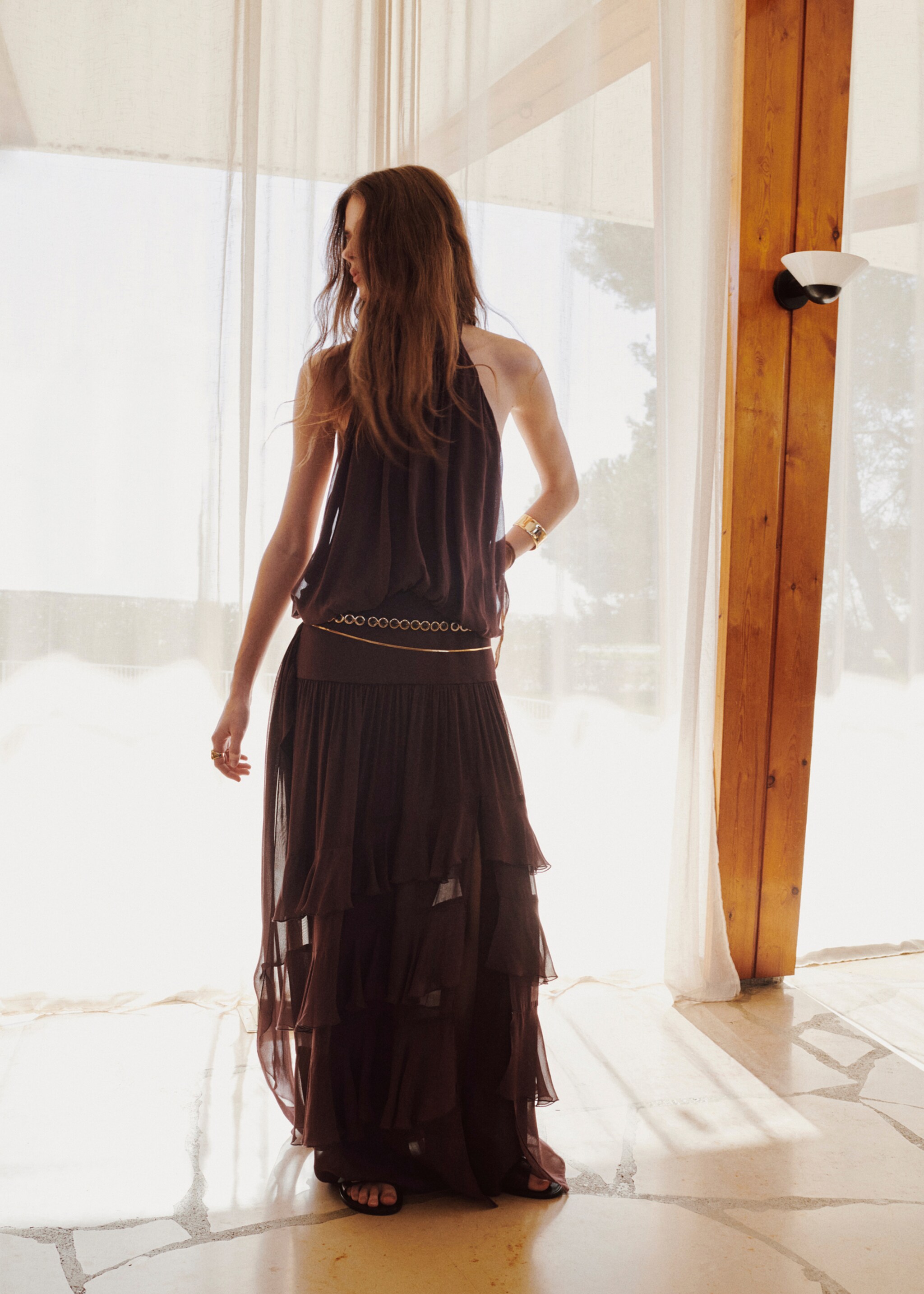 Robe froncée volants - Plan général, Marron. Ref: 27047941-00.