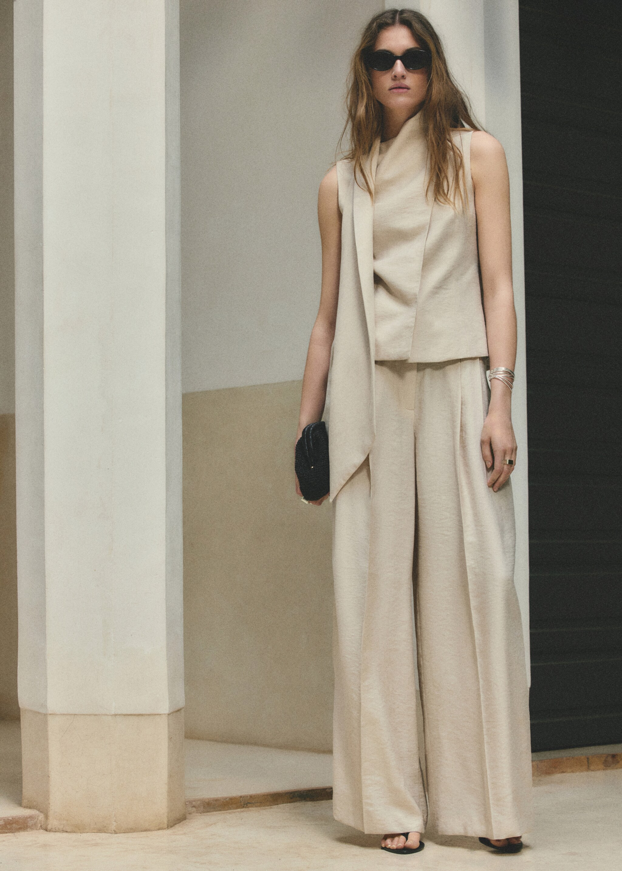 Lyocell neck scarf top - General plane, Light/Pastel Grey. Ref: 27047942-00.