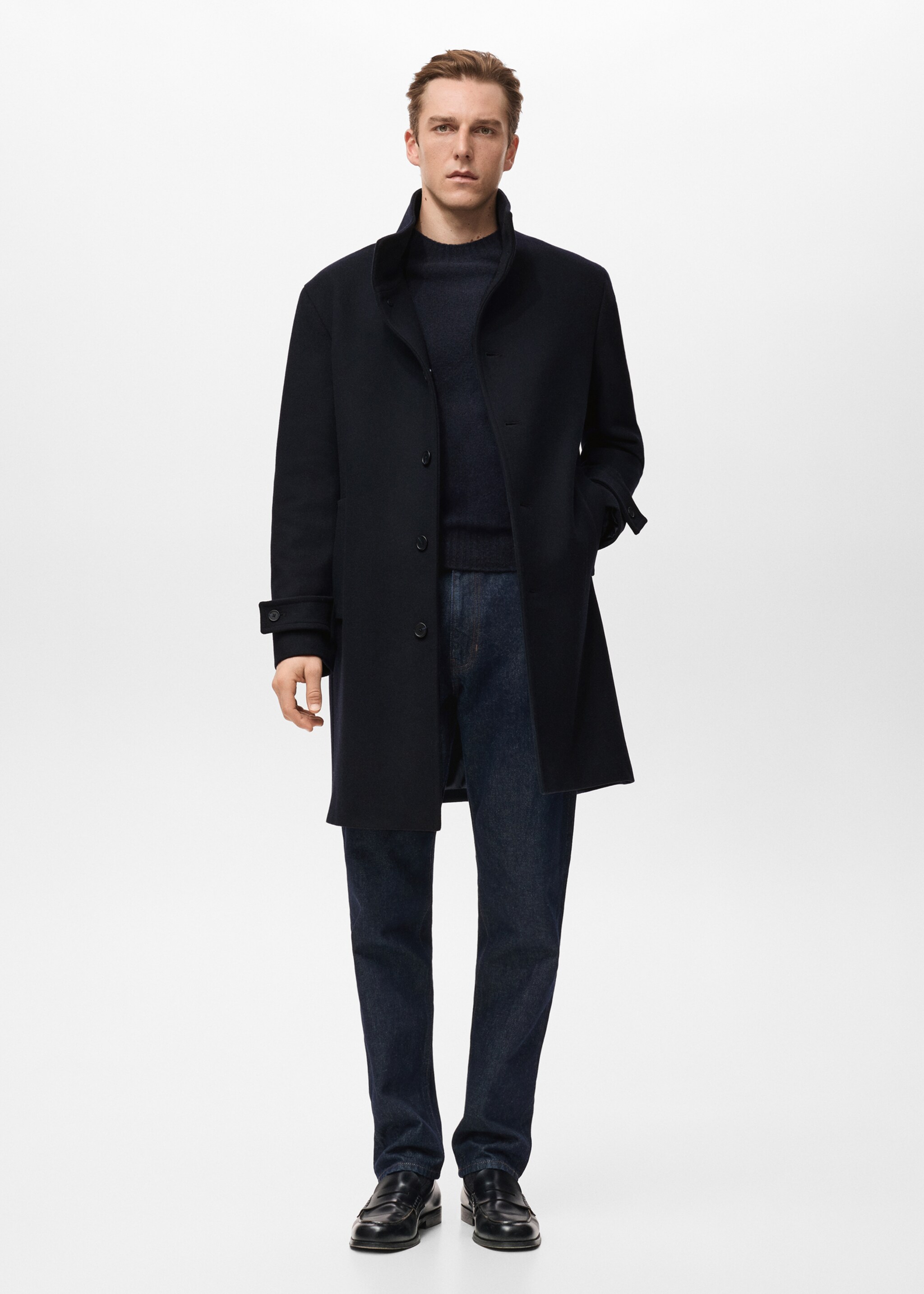 Wool funnel neck coat - General plane, Navy. Ref: 27051174-00.