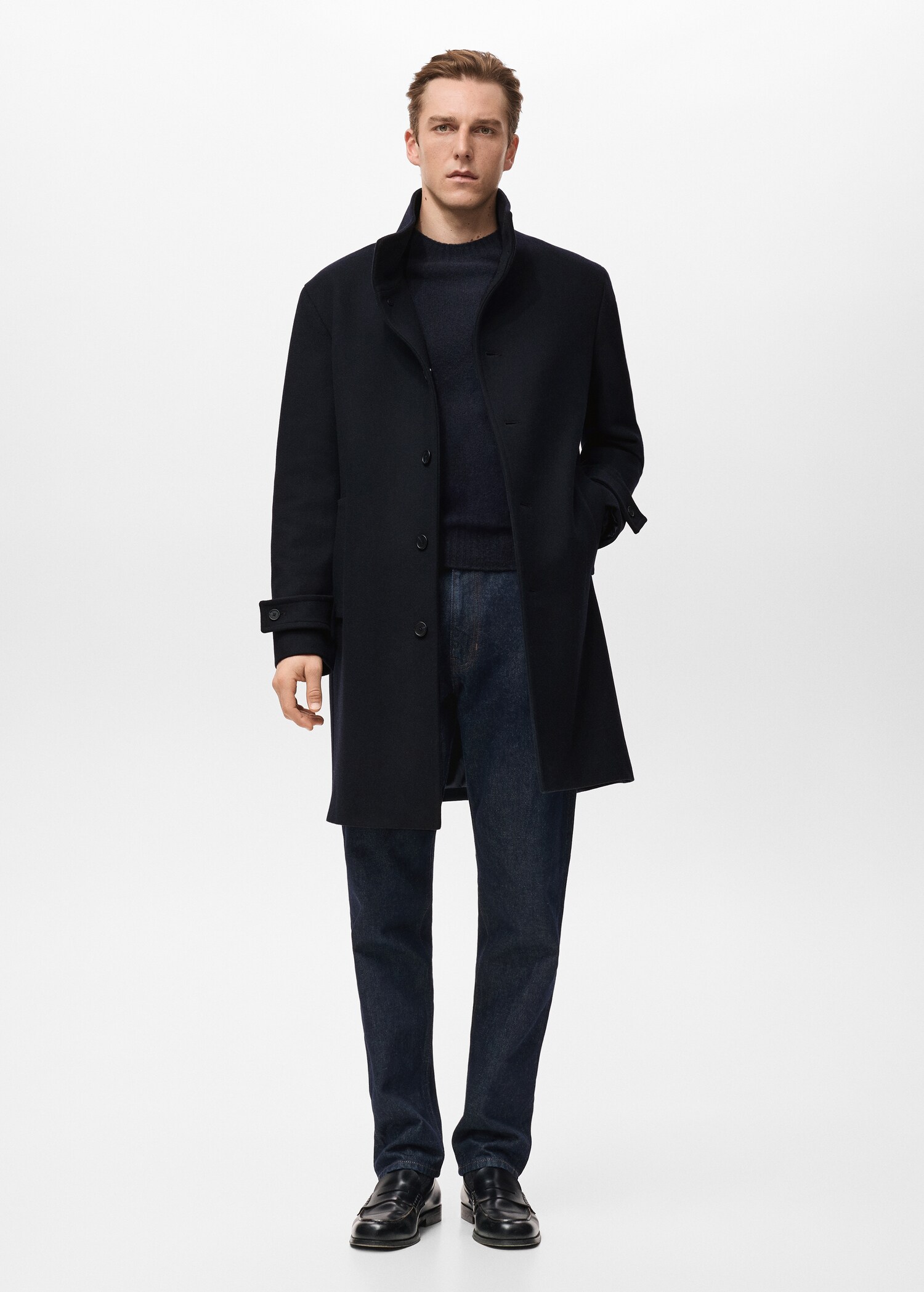 Wool funnel neck coat - General plane