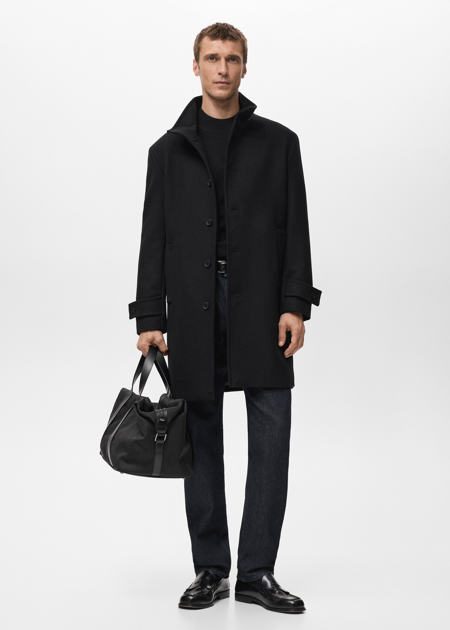 Wool funnel neck coat - General plane