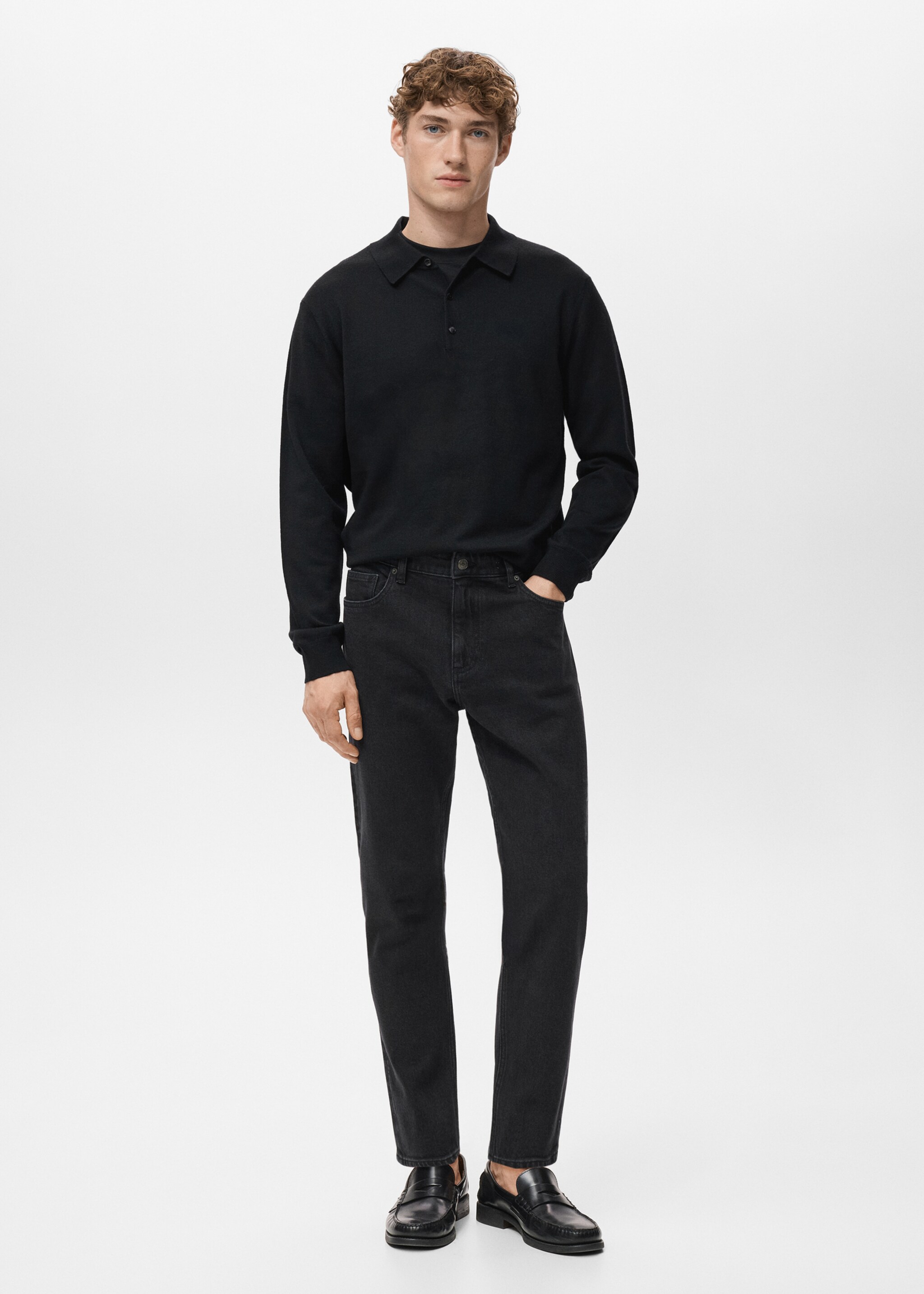 벤 크롭 테이퍼드핏 진 - 일반 평면도, Black denim. Ref: 27051191-00.