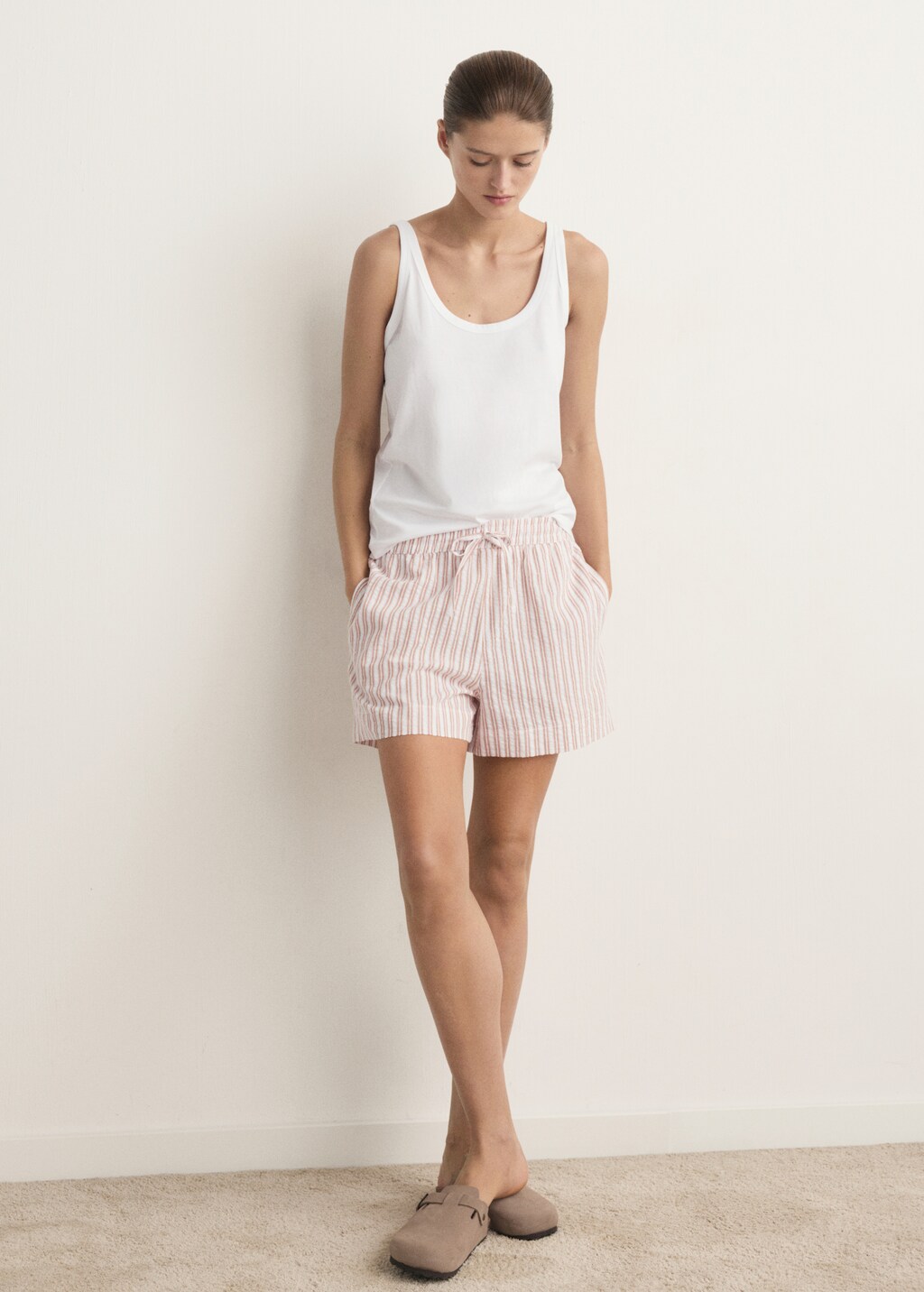 Two-piece cotton striped pyjamas with straps - image 2