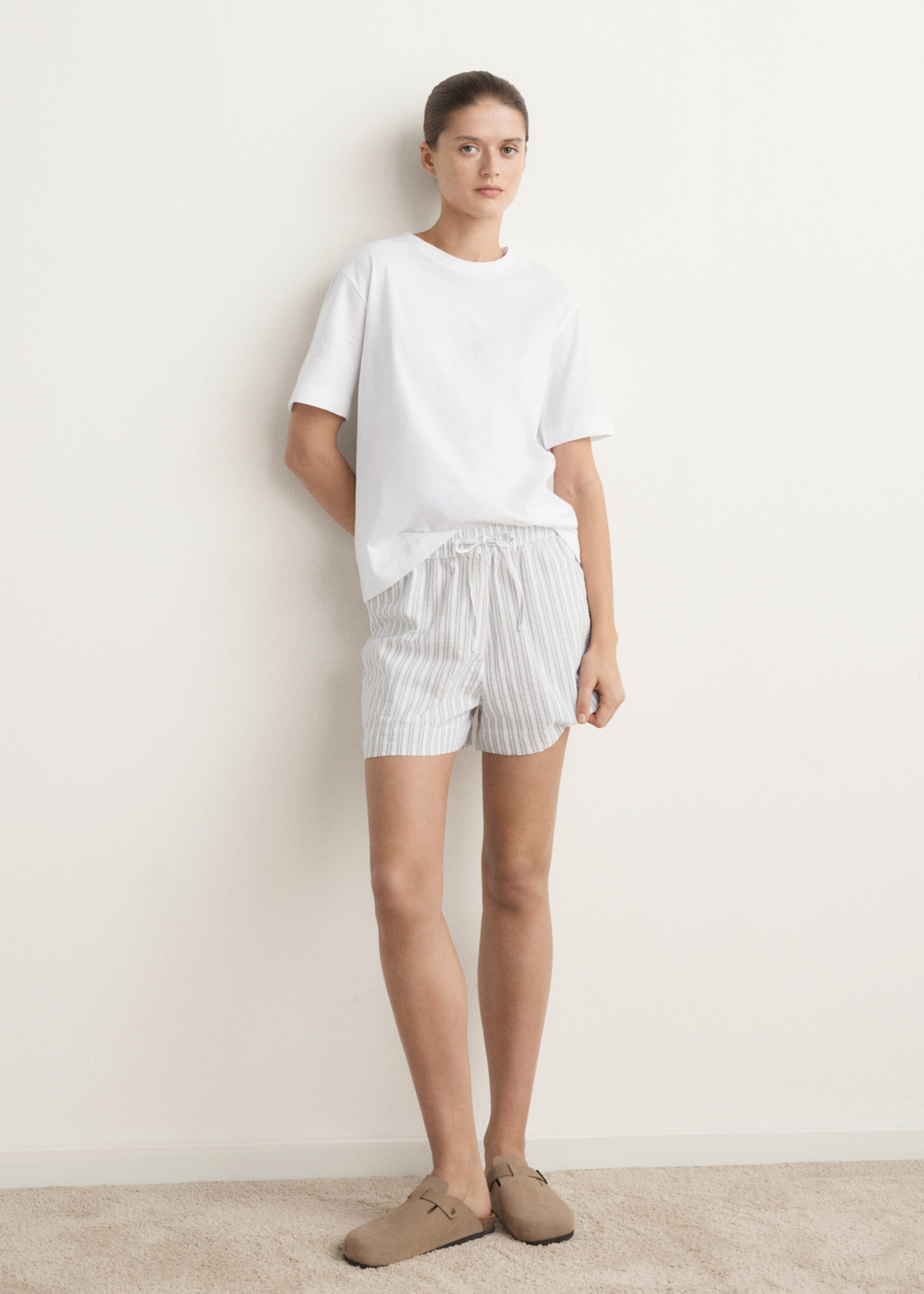 Pijama dos piezas raya algodón manga corta - Plano general, Gris. Ref: 27051218-00.