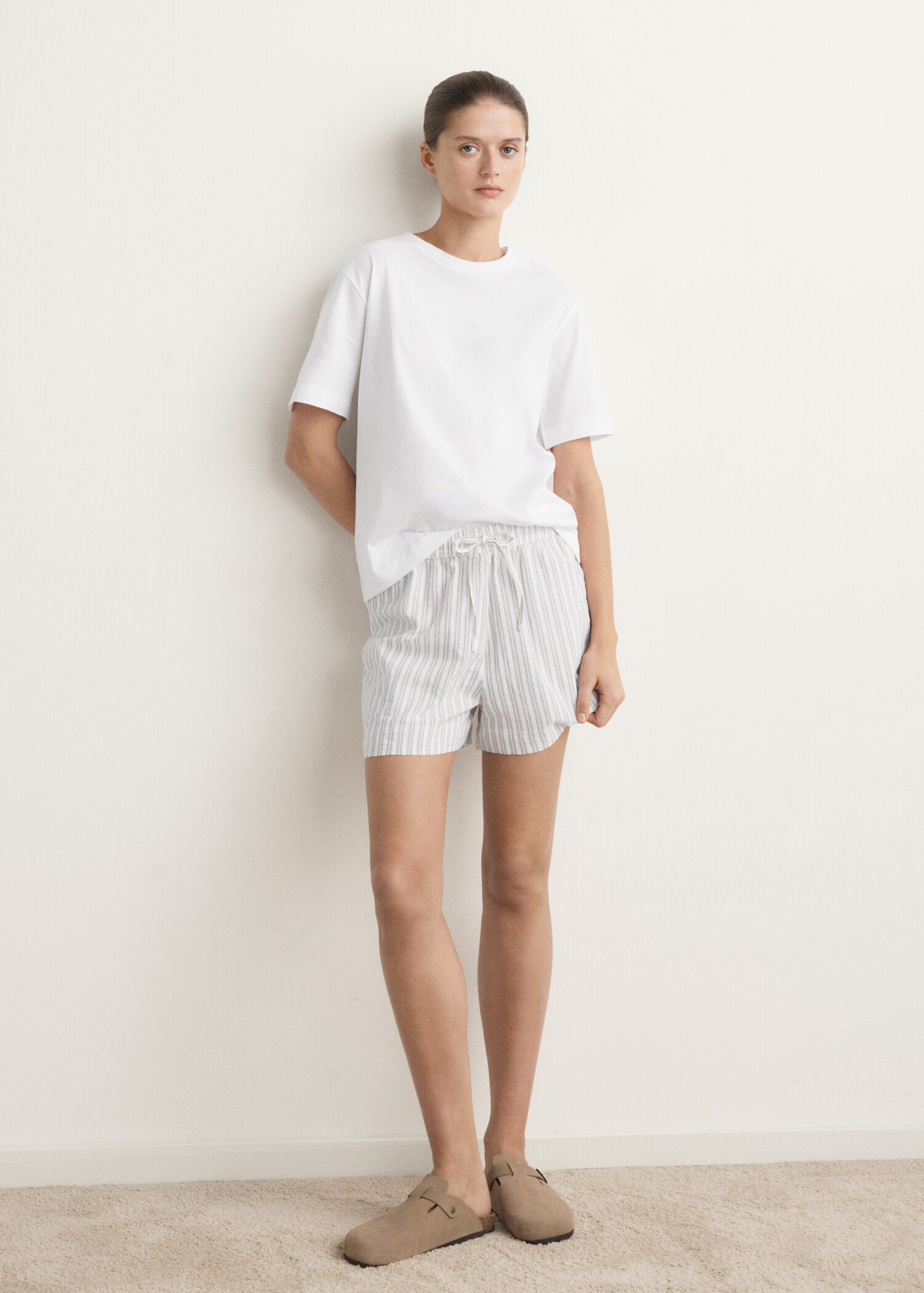 Pijama dos piezas raya algodón manga corta - Plano general