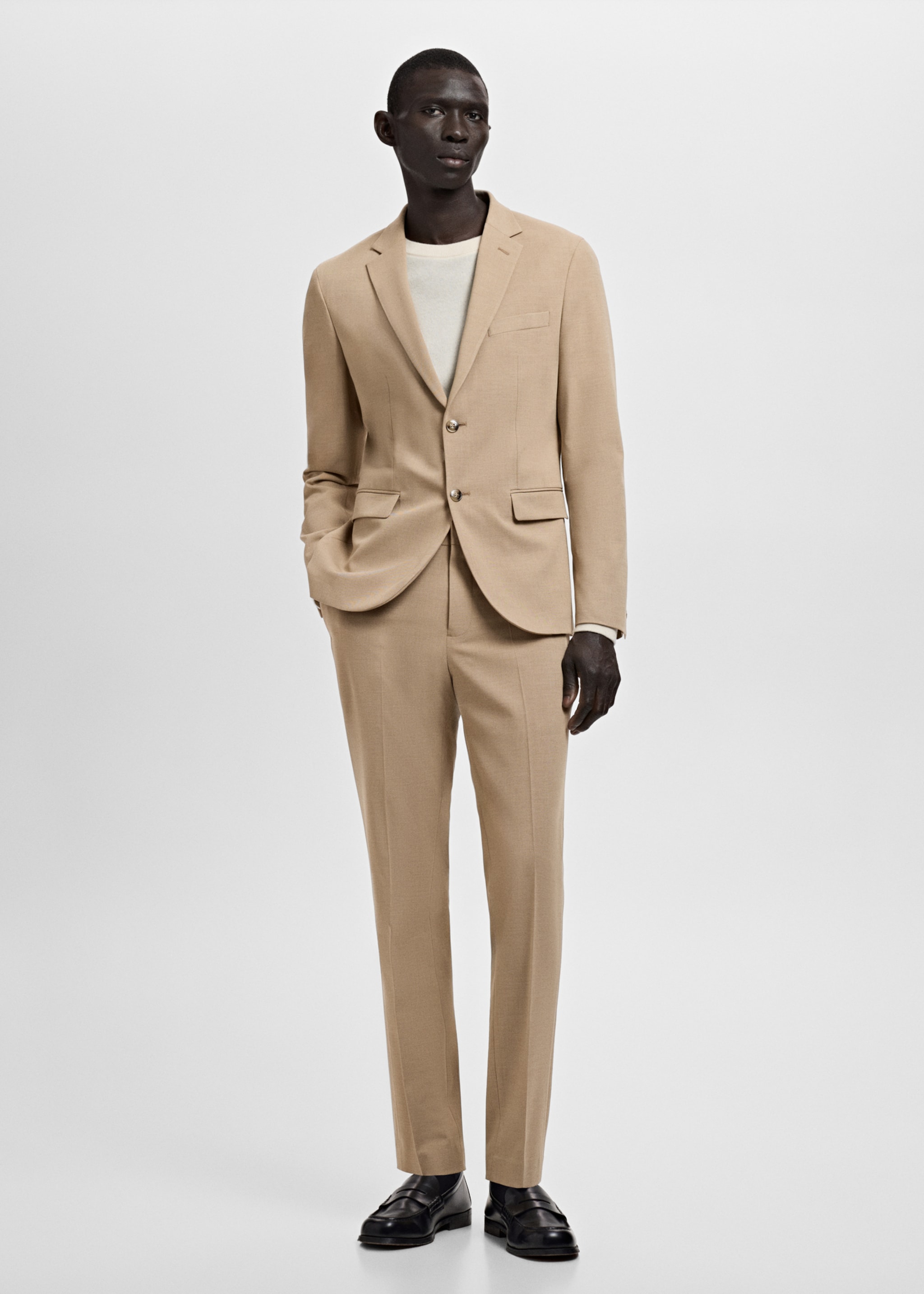 Super slim-fit suit jacket in stretch fabric - General plane, Beige. Ref: 27051225-00.