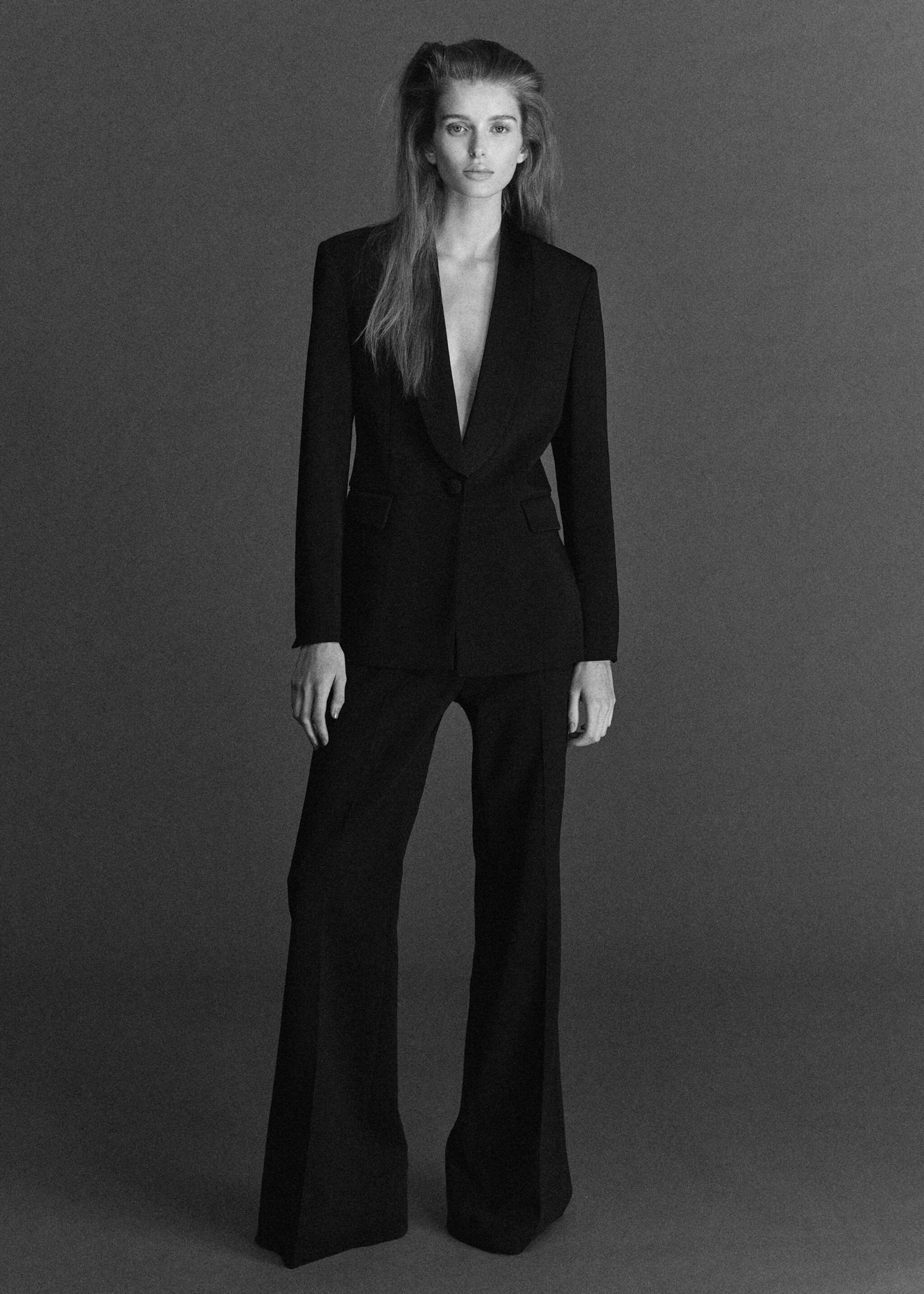 Blazer met satijnen revers - Overzichtstekening, Zwart. Ref: 27051233-00.