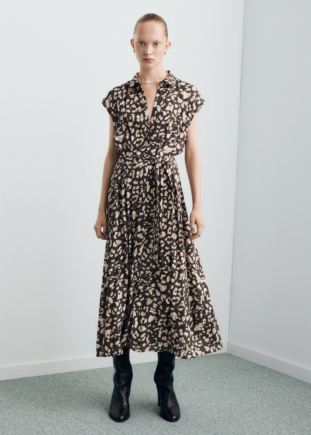Printed shirt dress with belt - image 2