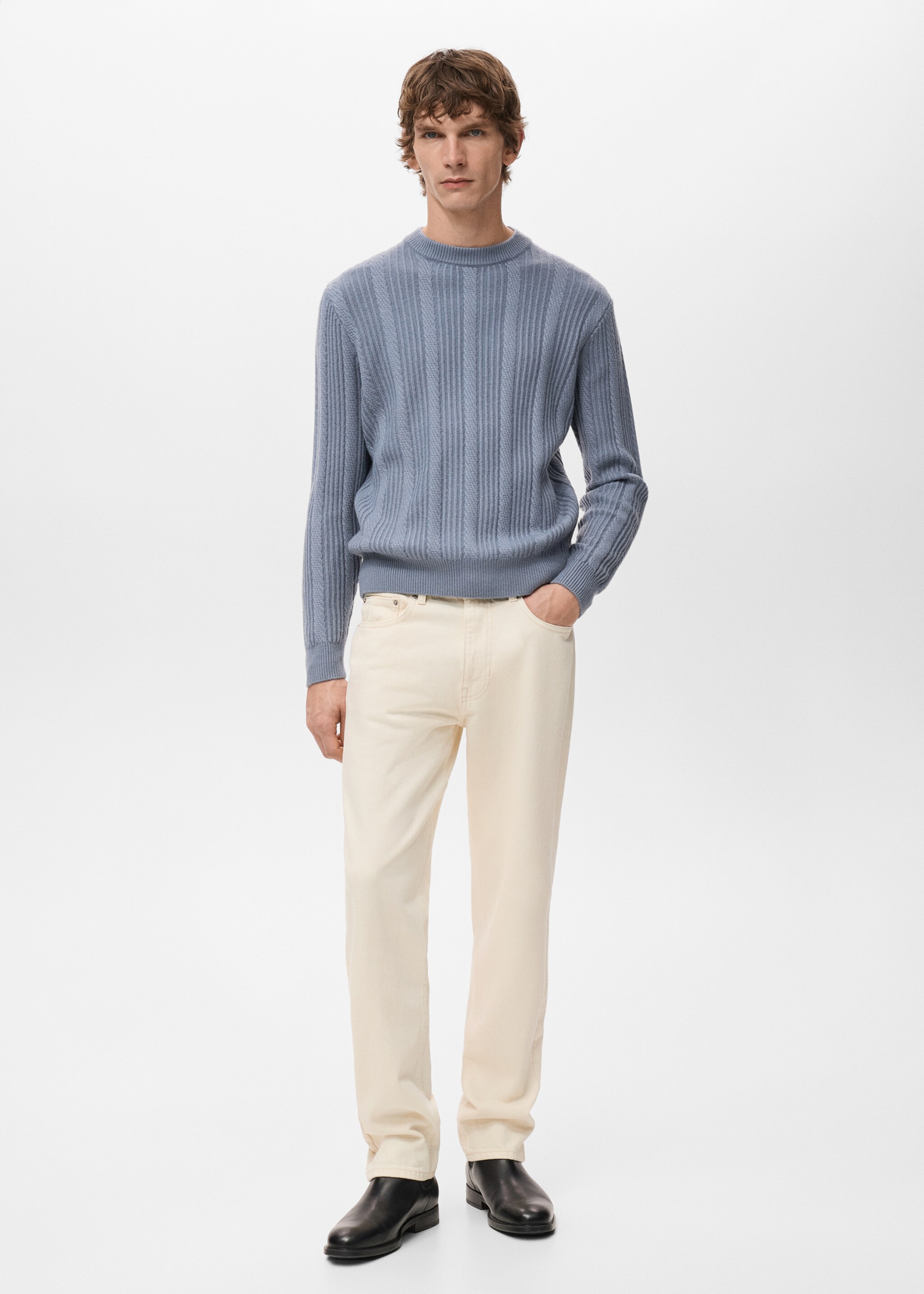 Pull-over maille structure - Plan général, Bleu de Prusse. Ref: 27051250-00.