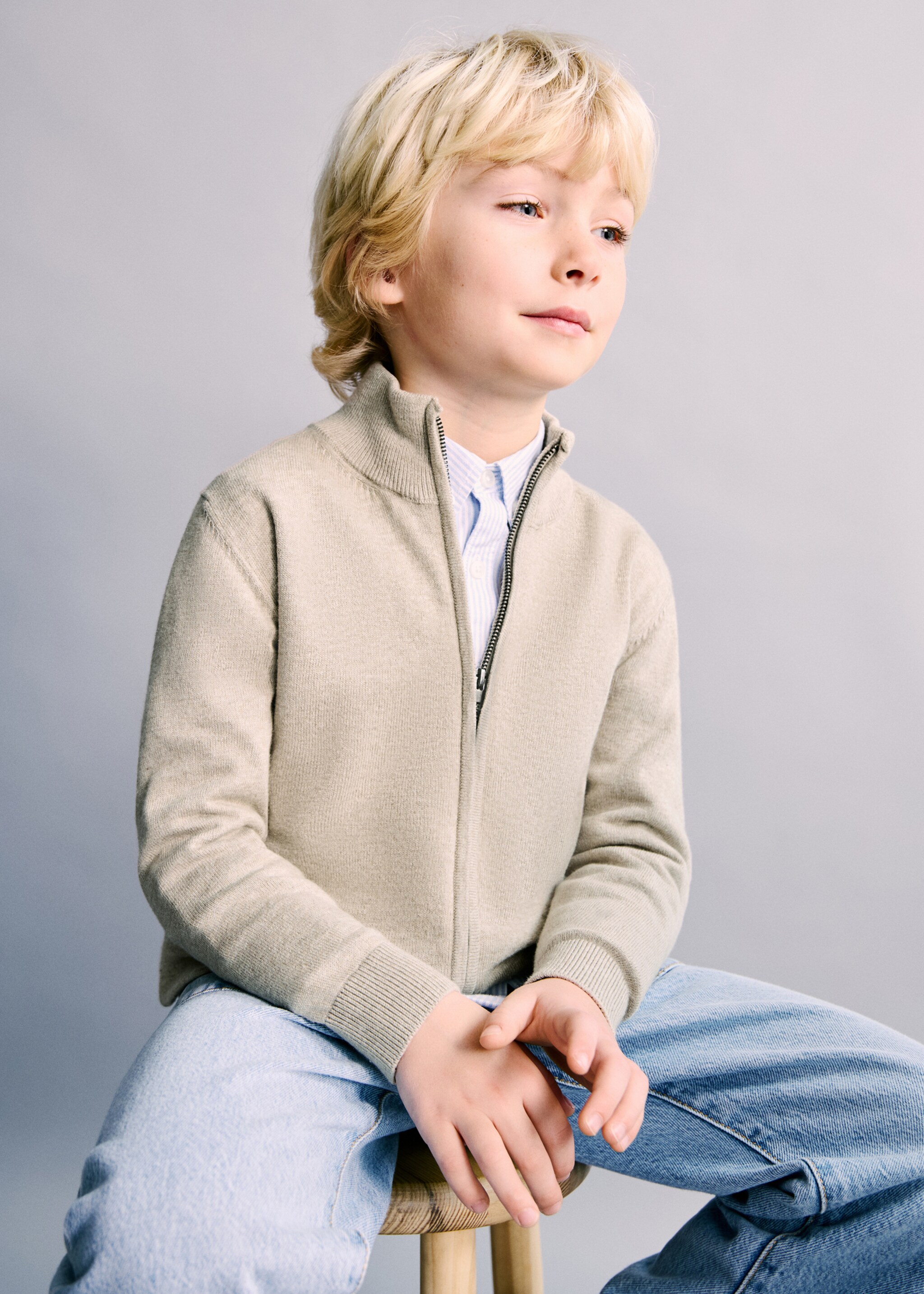 Zipped knit cardigan - General plane, Beige. Ref: 27051254-00.