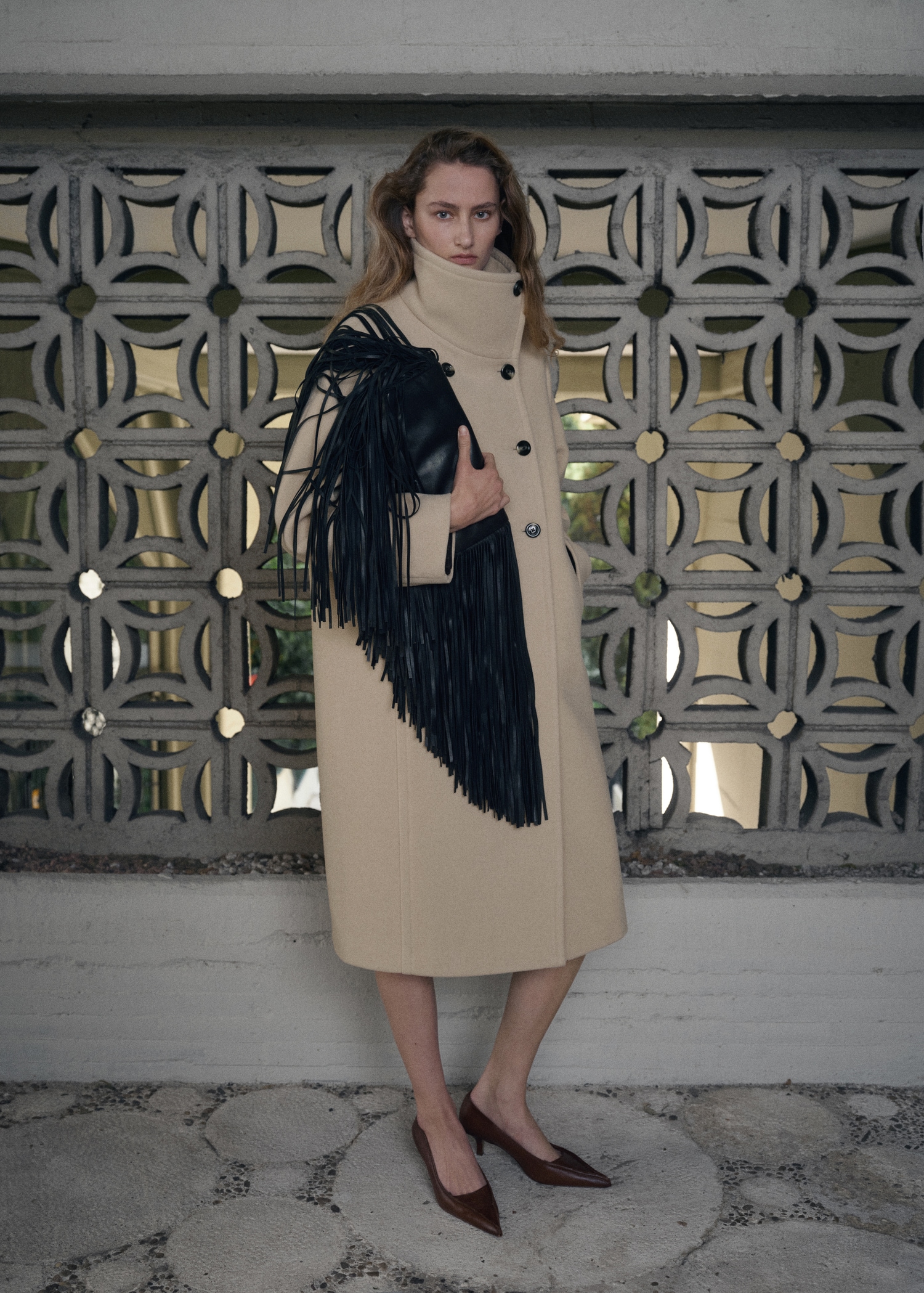 Wool Blend Funnel Neck Coat