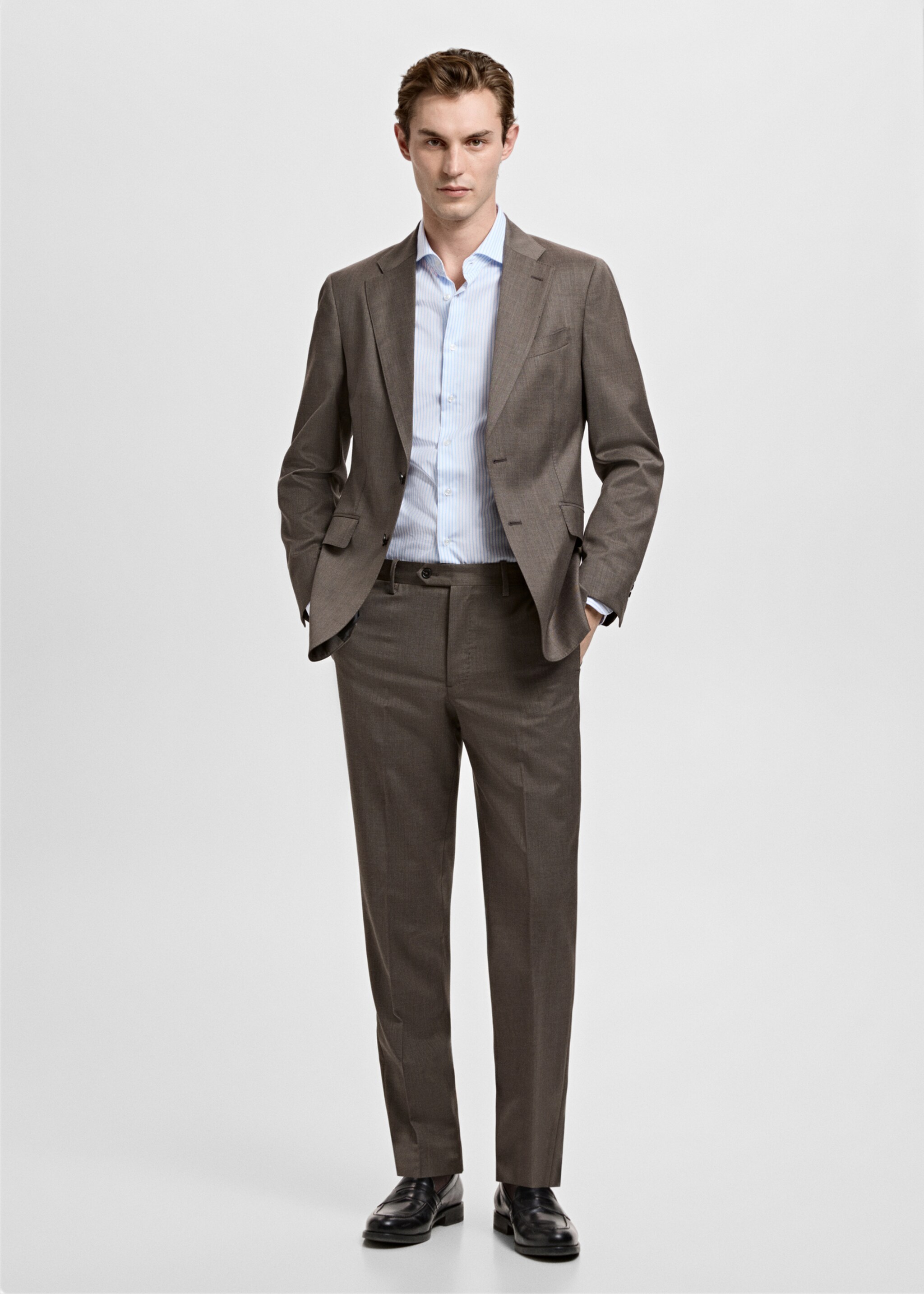 Πουκάμισο κουστούμι slim fit βαμβάκι ρίγες - Γενικό πλάνο, Γαλάζιο. Ref: 27051262-00.