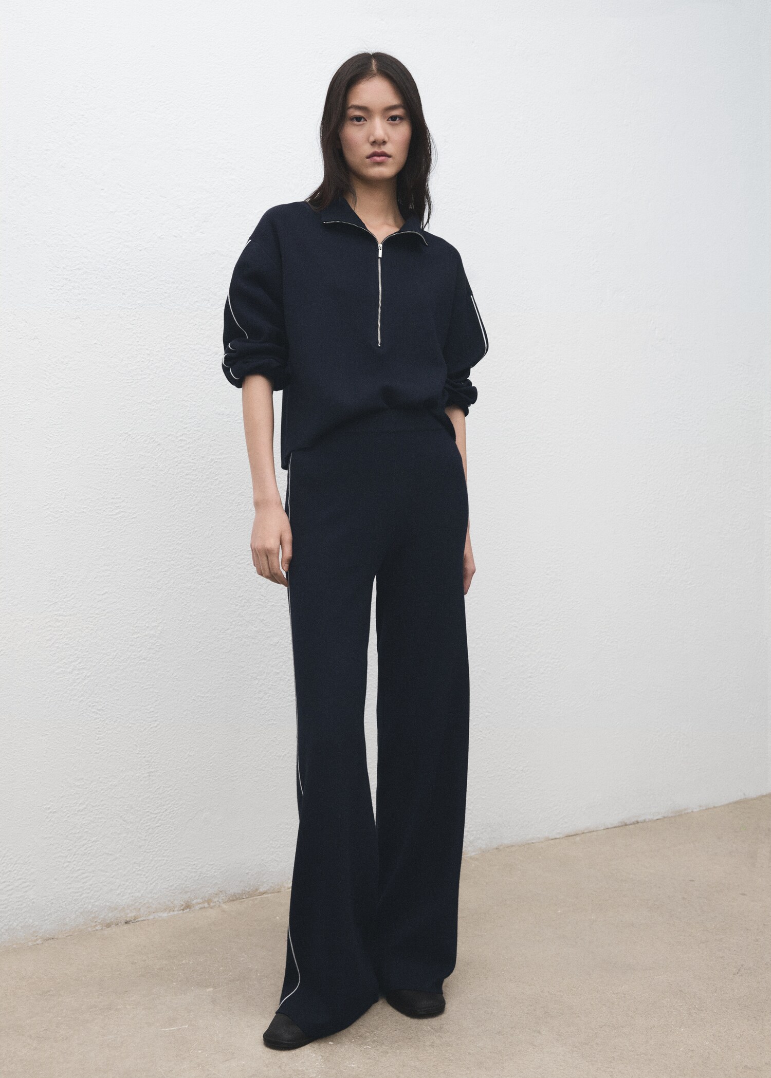 Zip neck contrast striped jumper - General plane