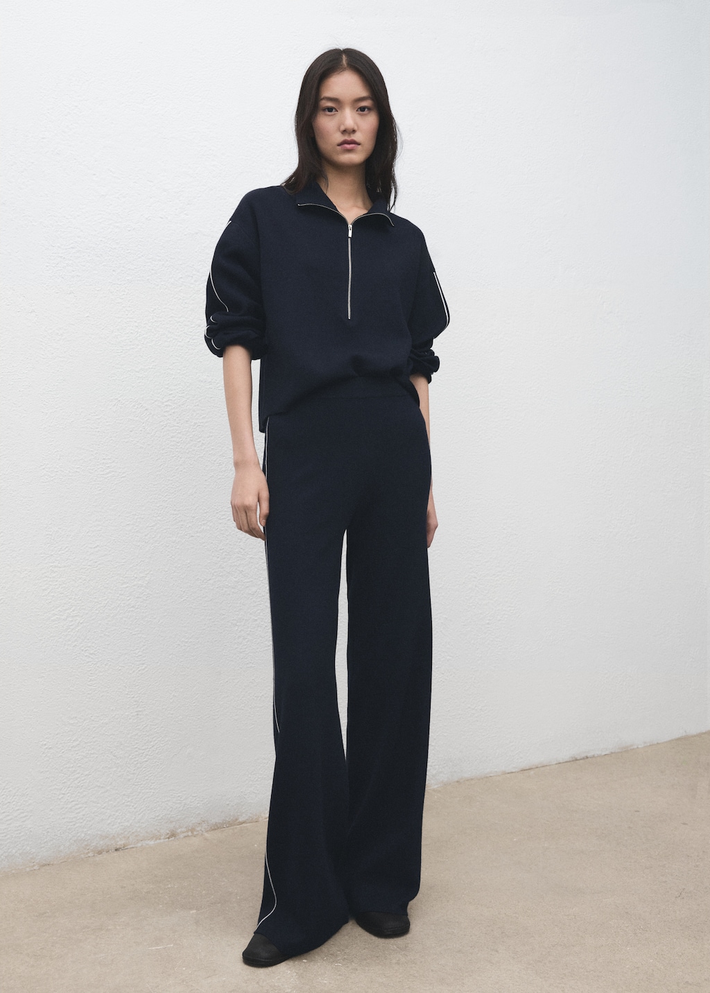 Zip neck contrast-stripe sweater