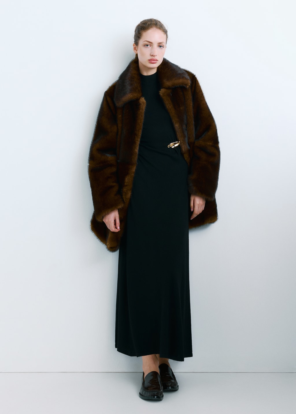 Mango Turtleneck knitted dress with brooch