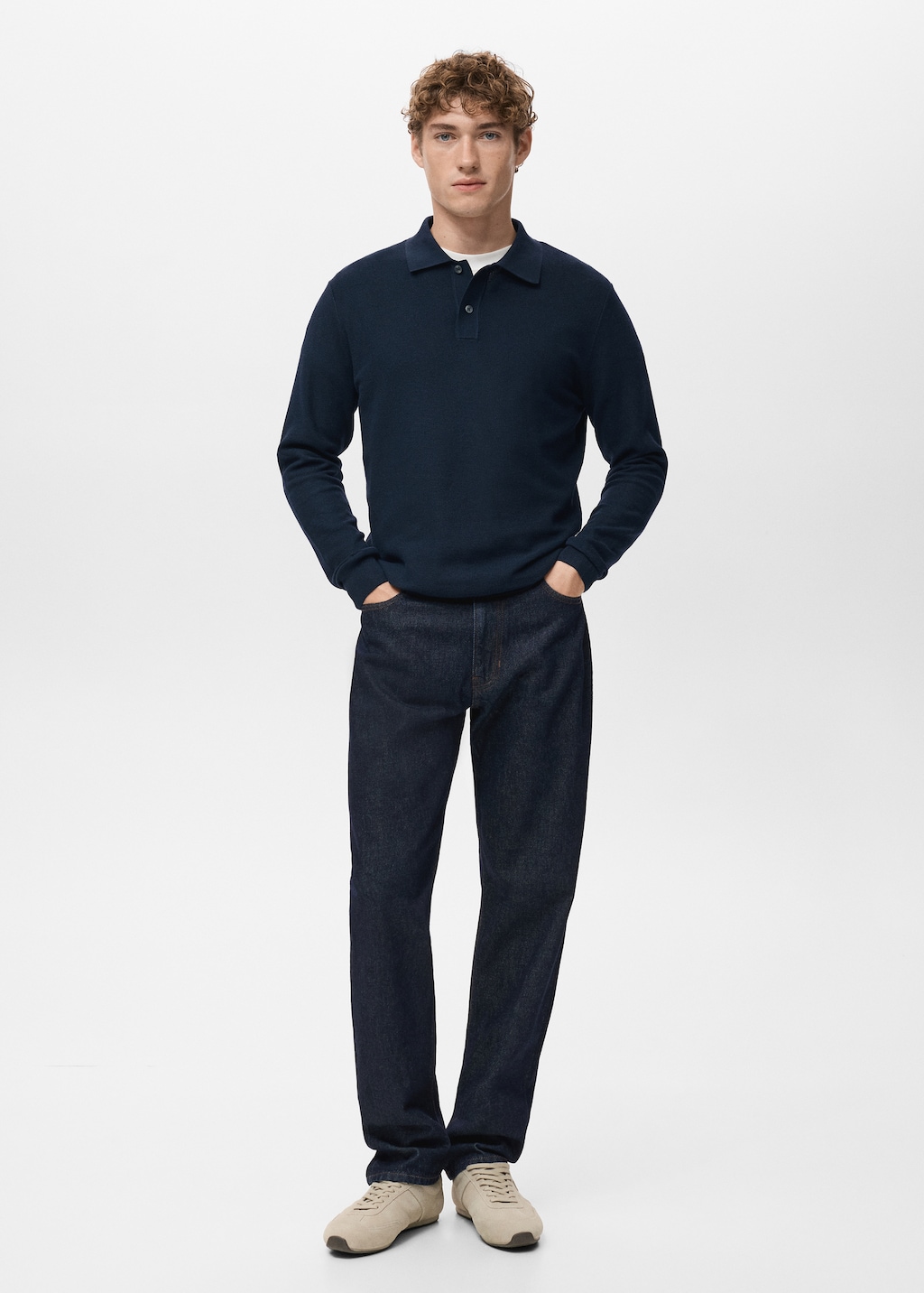 Micro-structured cotton polo shirt