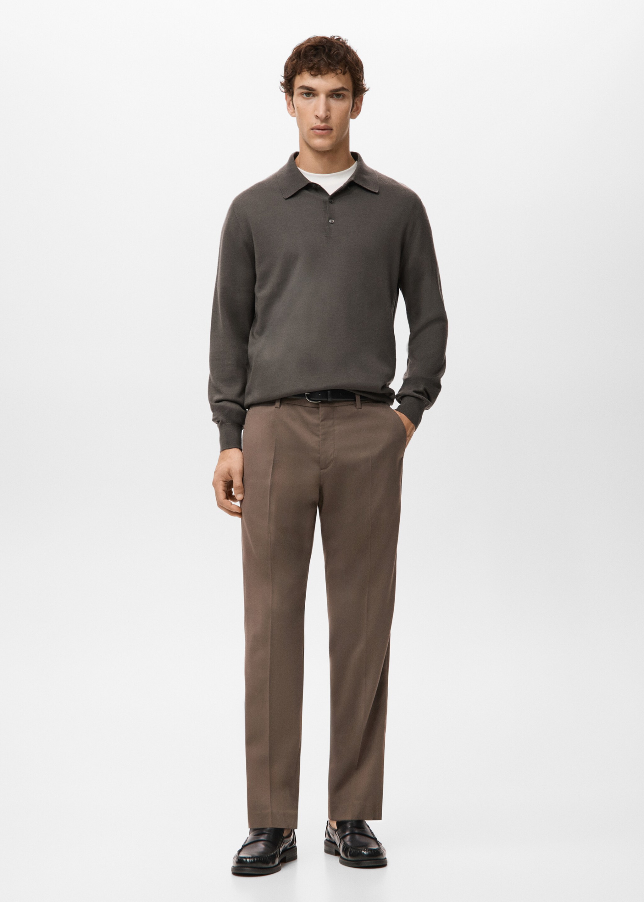 100% merino wool polo sweater - General plane, Medium Brown. Ref: 27051283-00.