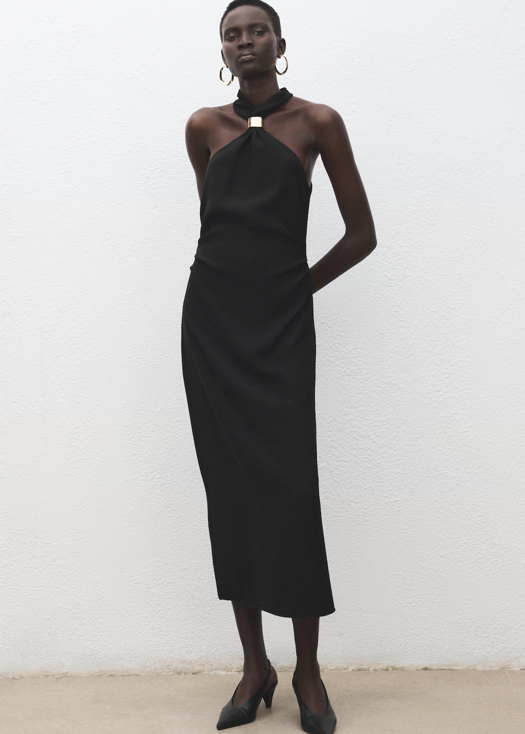 Mango Halter-neck dress with metal embellishment