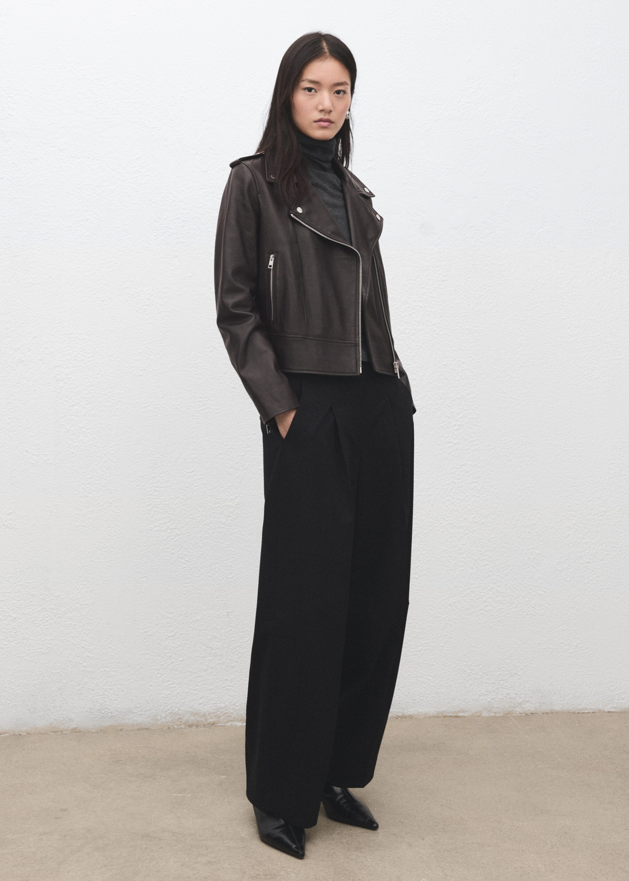 Cazadora biker piel - Plano general, Chocolate. Ref: 27051286-00.