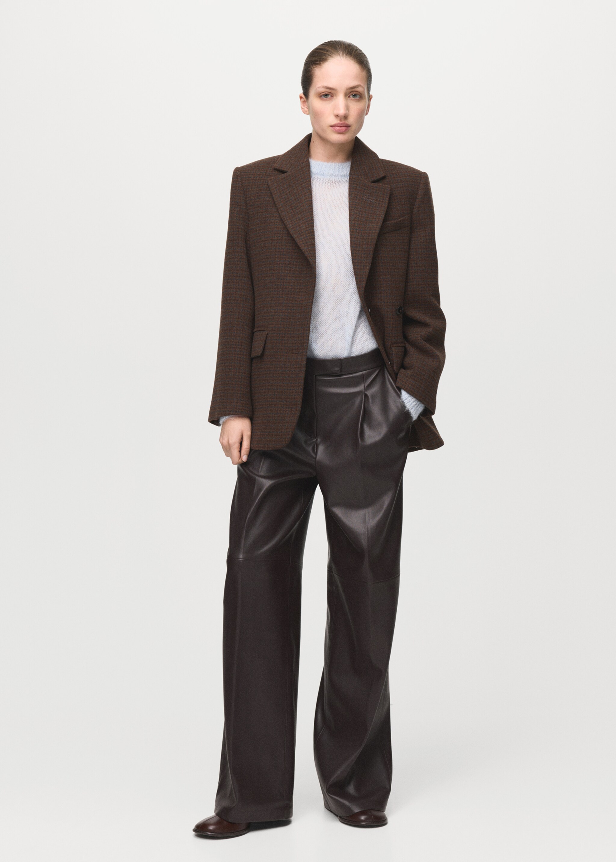 Wide-leg faux-leather trousers - General plane, Chocolate. Ref: 27051290-00.