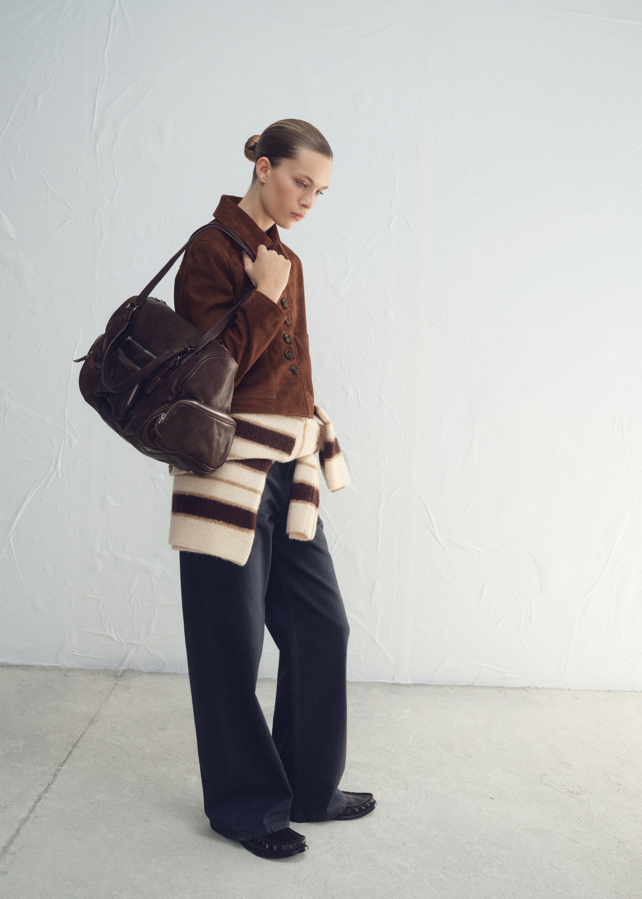 Suede leather jacket with buttons - General plane, Burnt Orange. Ref: 27051332-00.