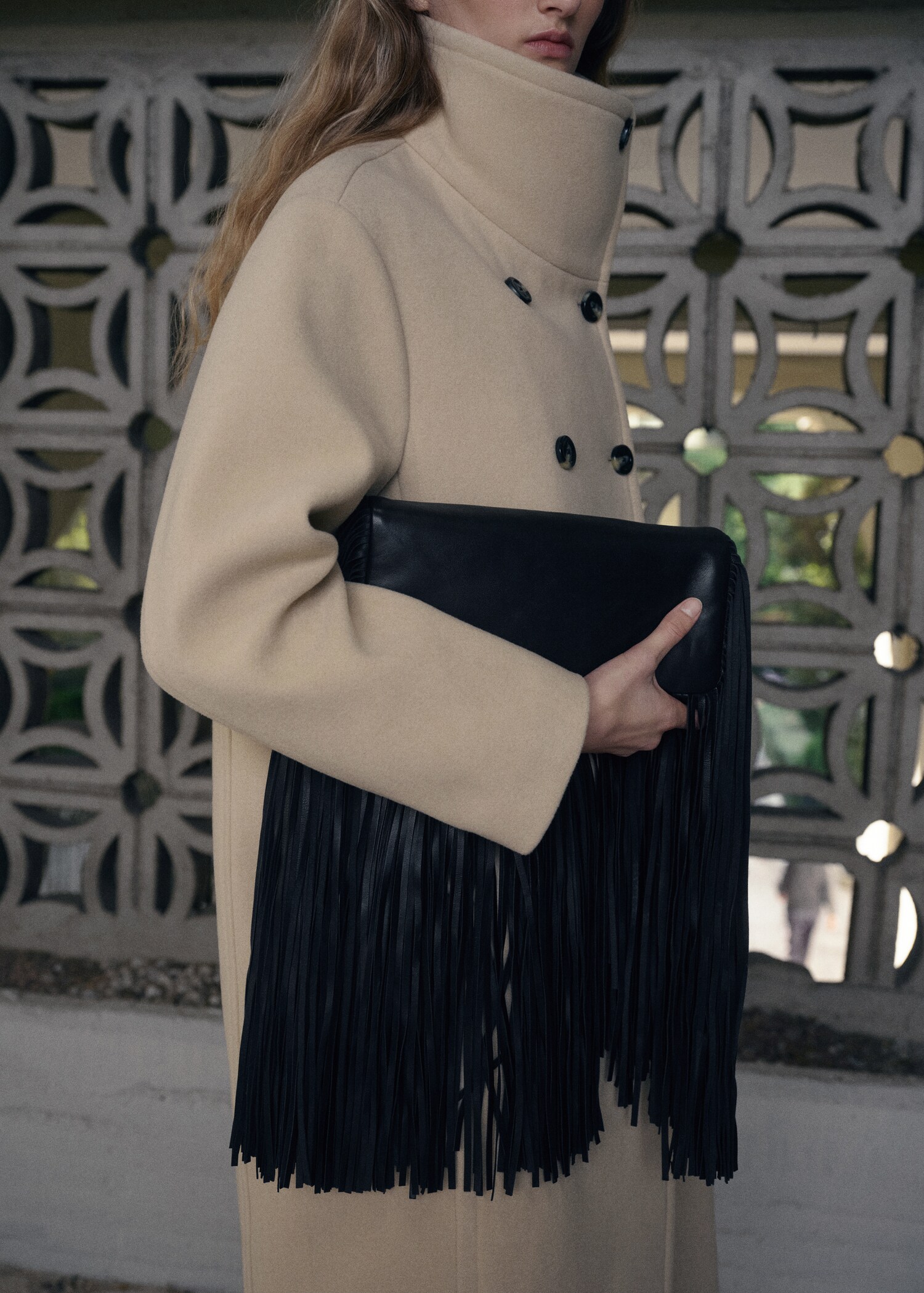 Leather handbag with fringes - General plane