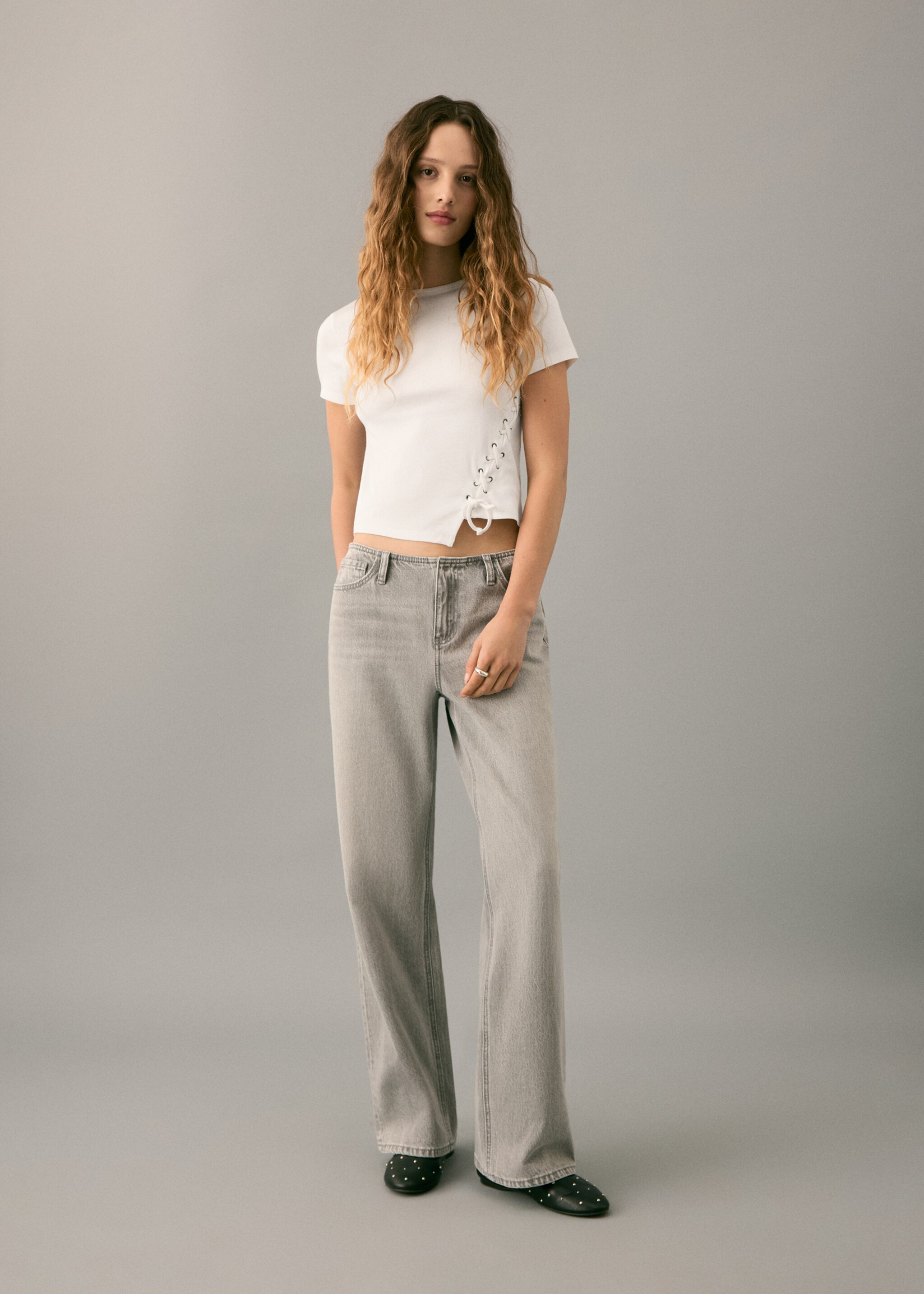 Μπλούζα με κορδόνι πλεγμένο - Γενικό πλάνο, Υπόλευκο. Ref: 27051516-00.