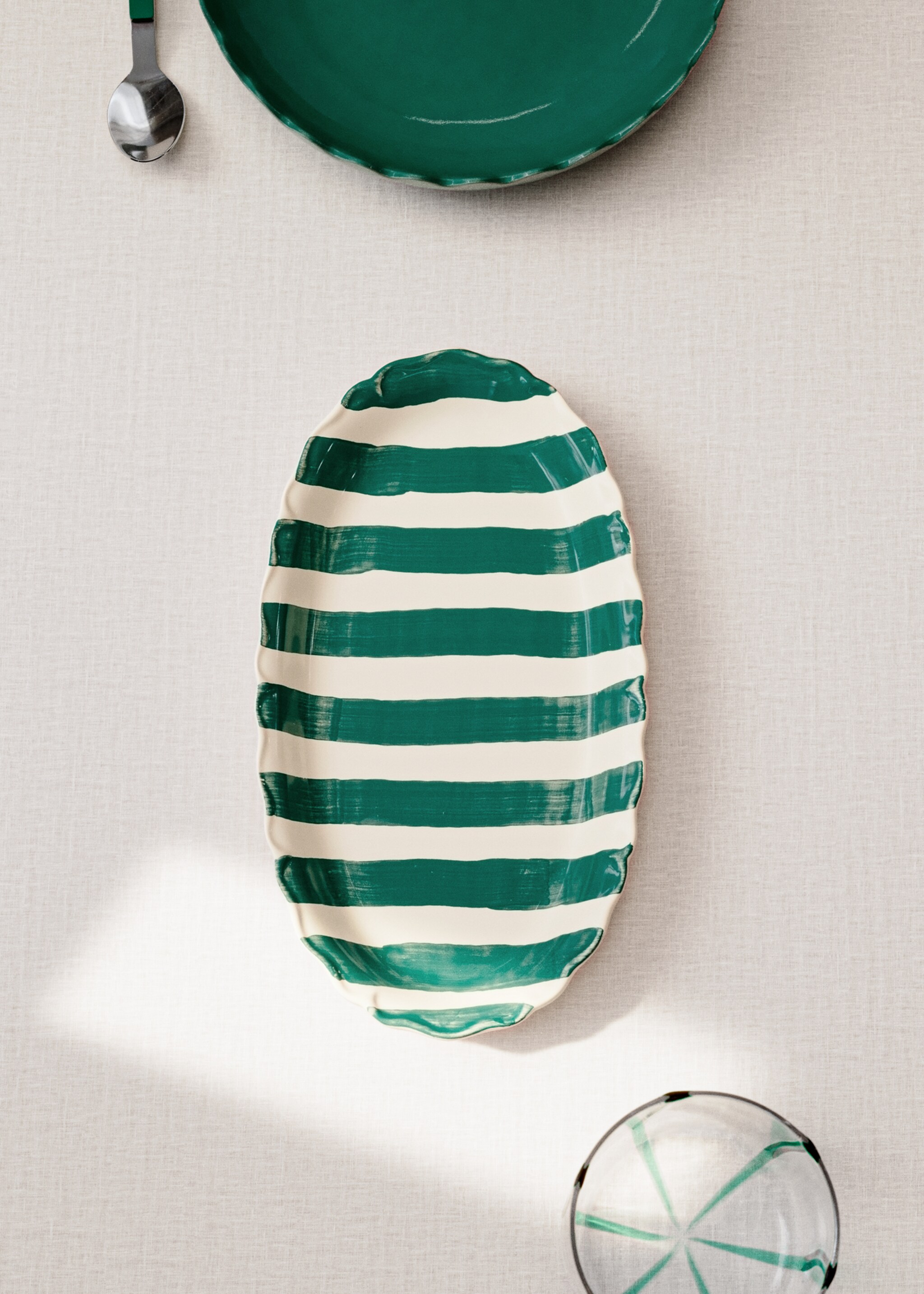 Striped stoneware - General plane, Petrol Blue. Ref: 27051533-00.