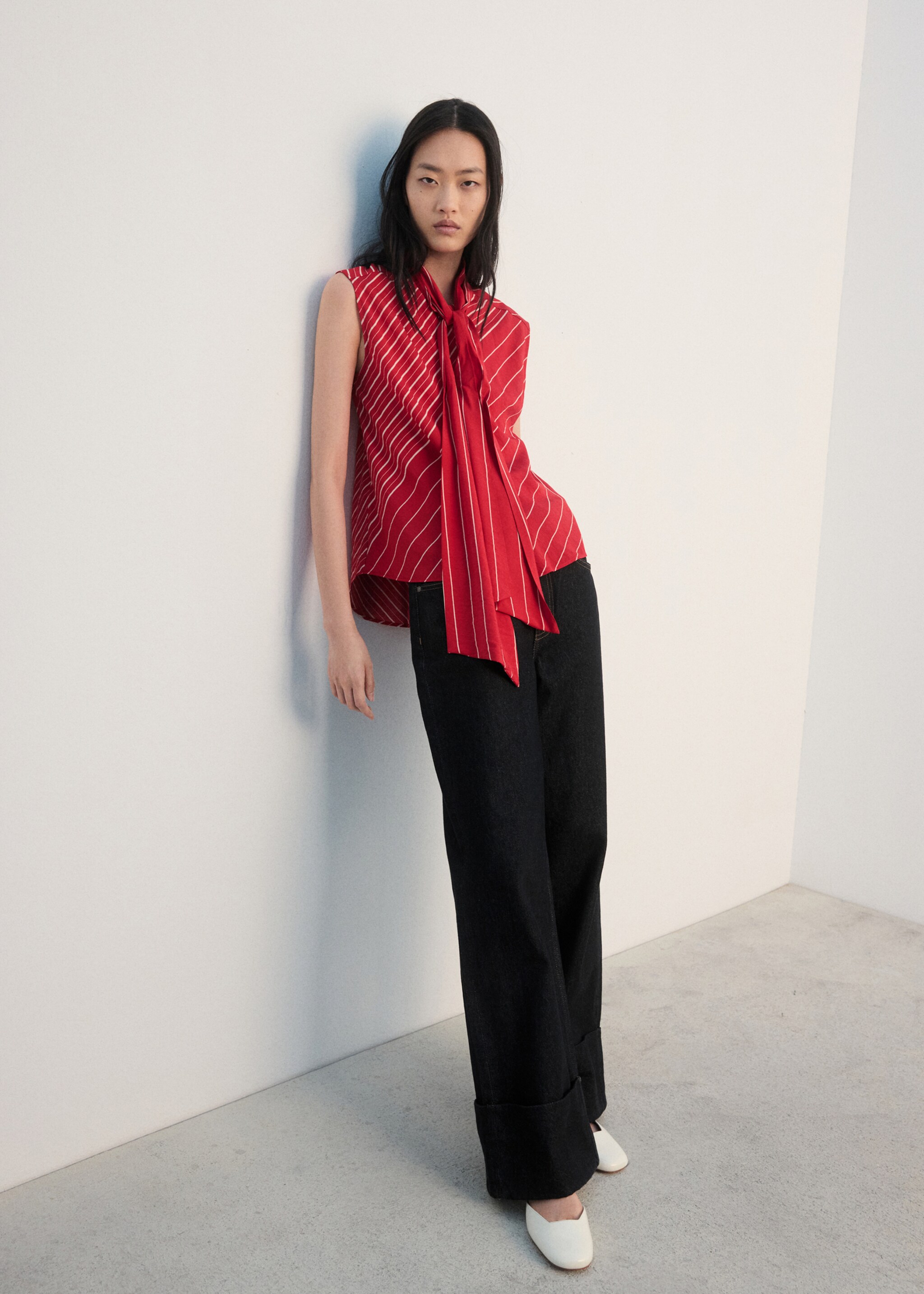 Striped blouse with scarf - General plane, Red. Ref: 27052547-00.