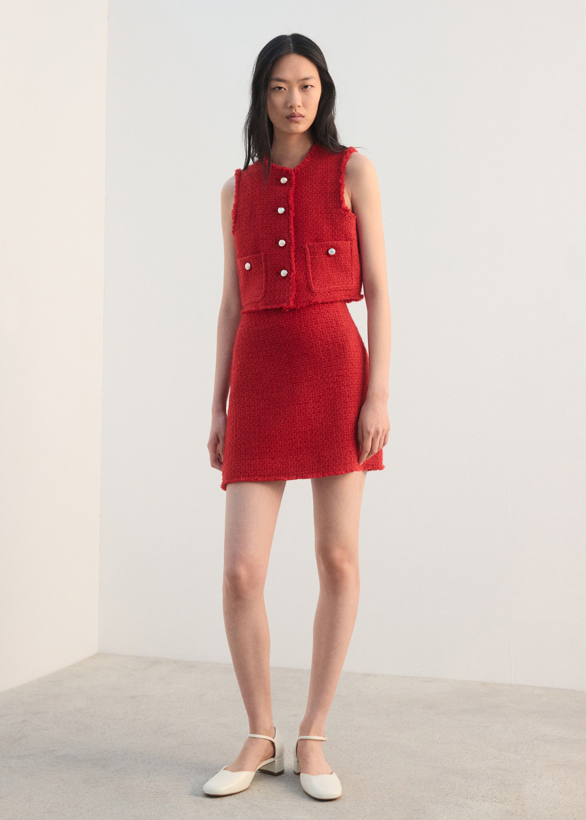 Tweed waistcoat with buttons - General plane, Red. Ref: 27052548-00.