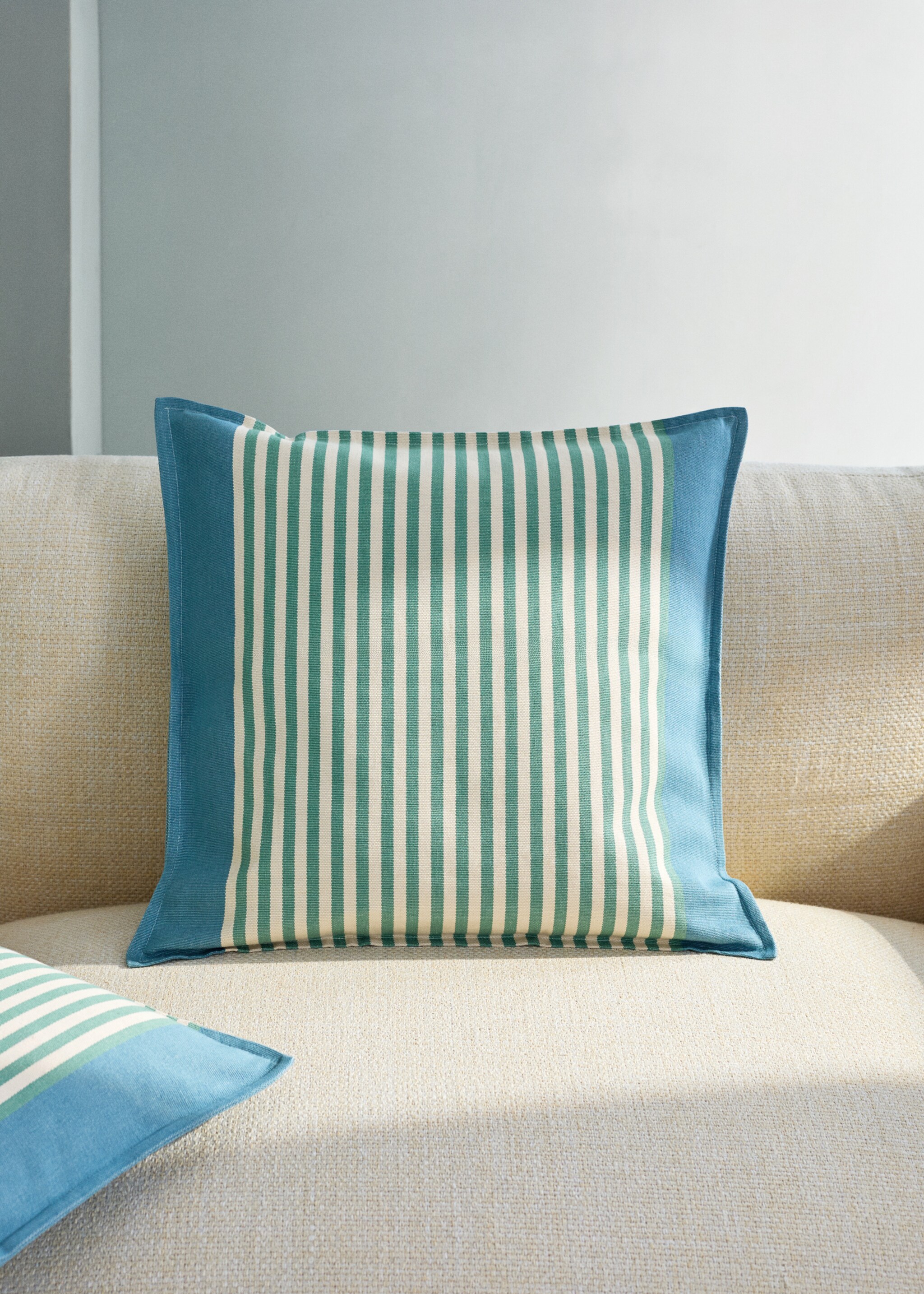Cotton stripe cushion cover 50x50cm - General plane, Blue. Ref: 27052922-00.