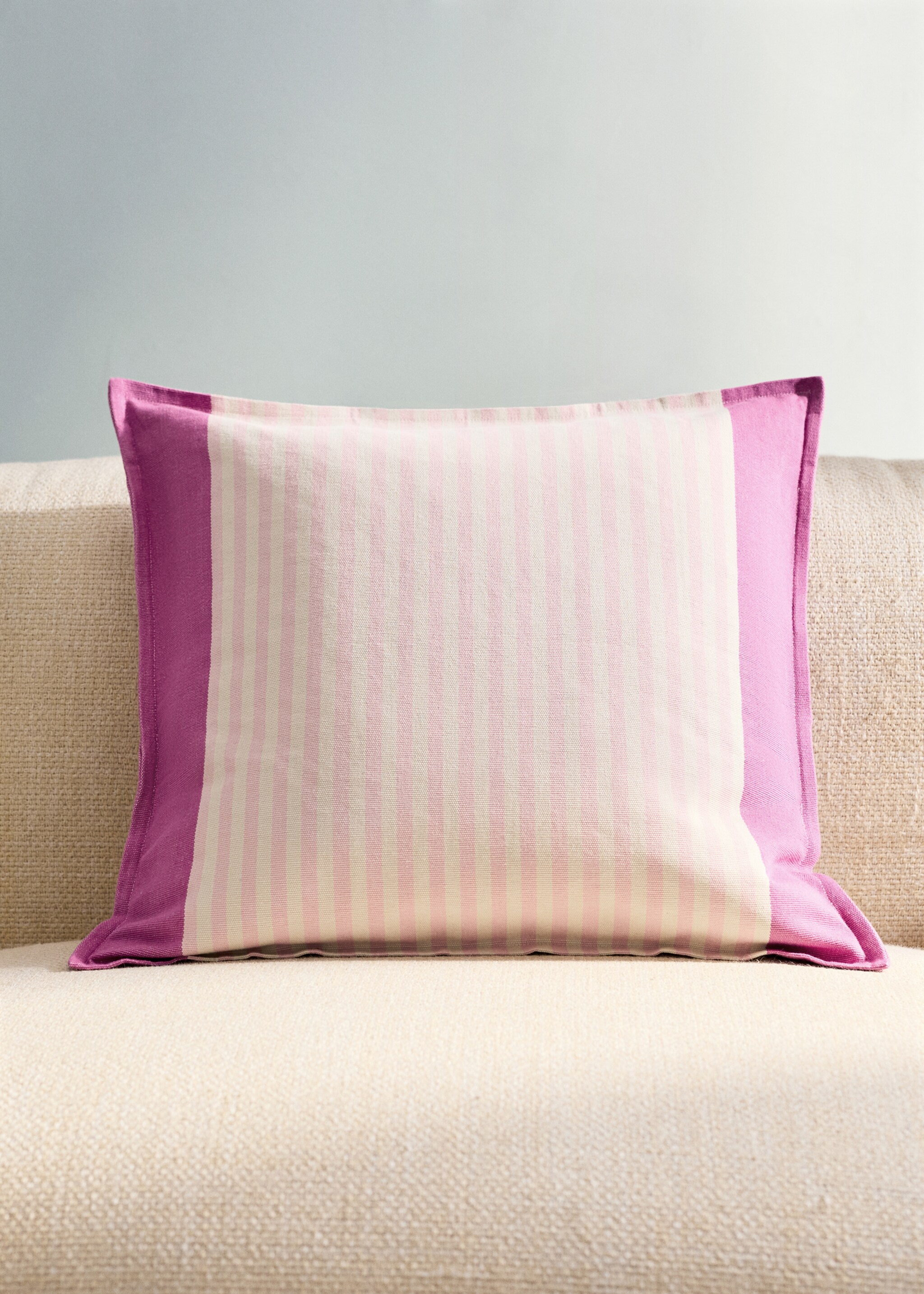 Cotton stripe cushion cover 50x50cm - General plane, Pastel Pink. Ref: 27052922-00.