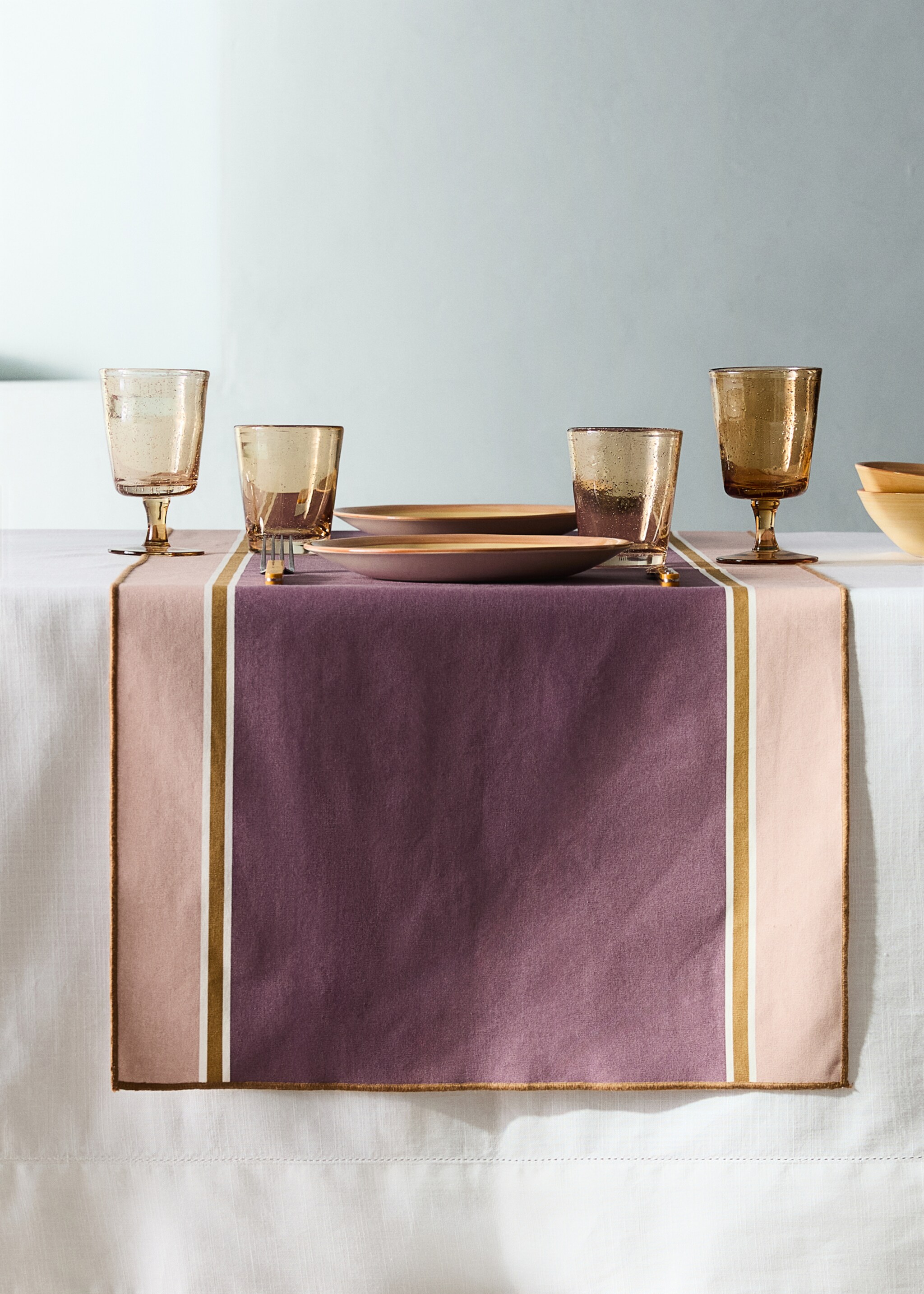Resin-coated striped cotton table runner - General plane, Yellow. Ref: 27053293-00.