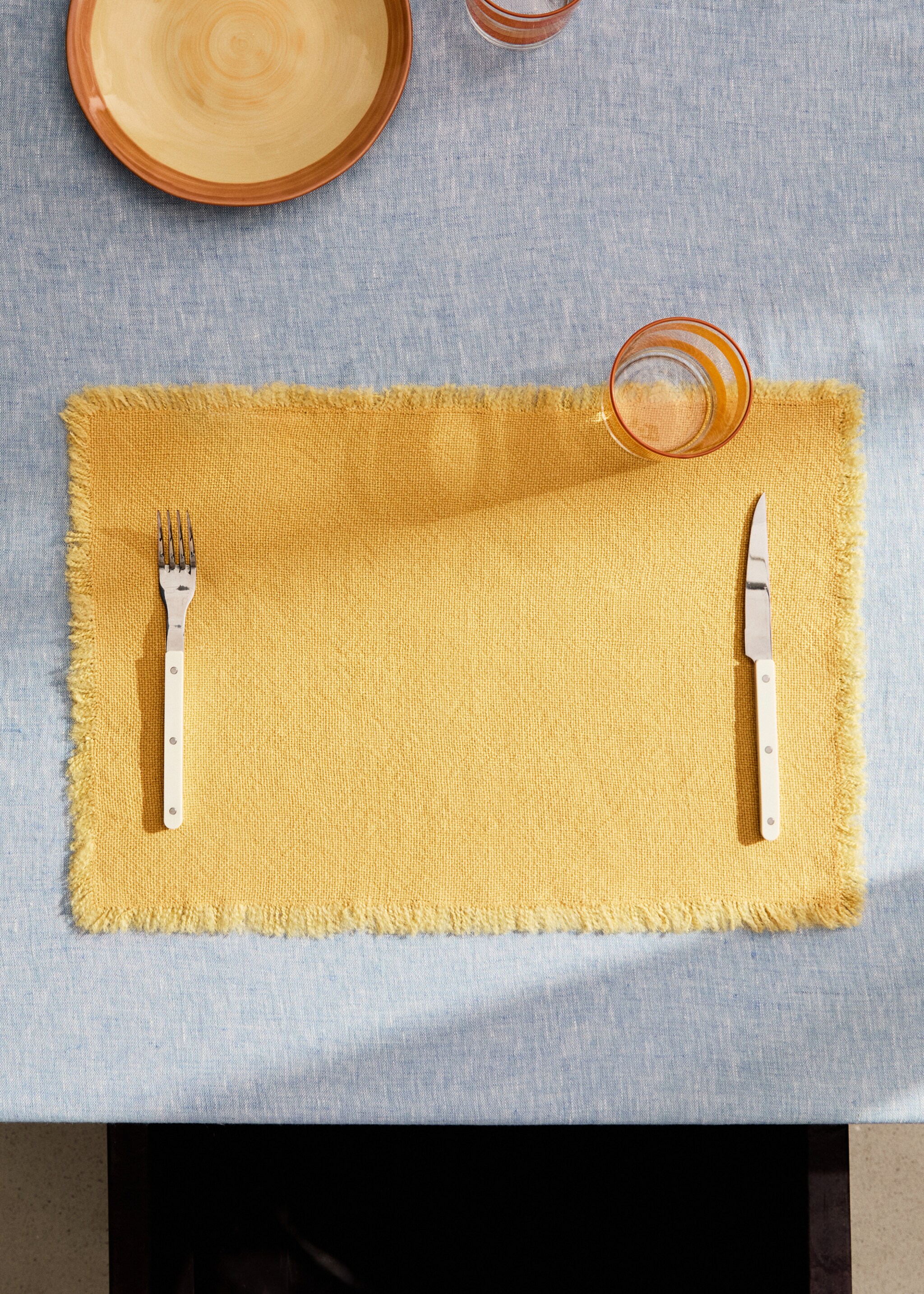 Frayed jute table mat - General plane, Yellow. Ref: 27053302-00.