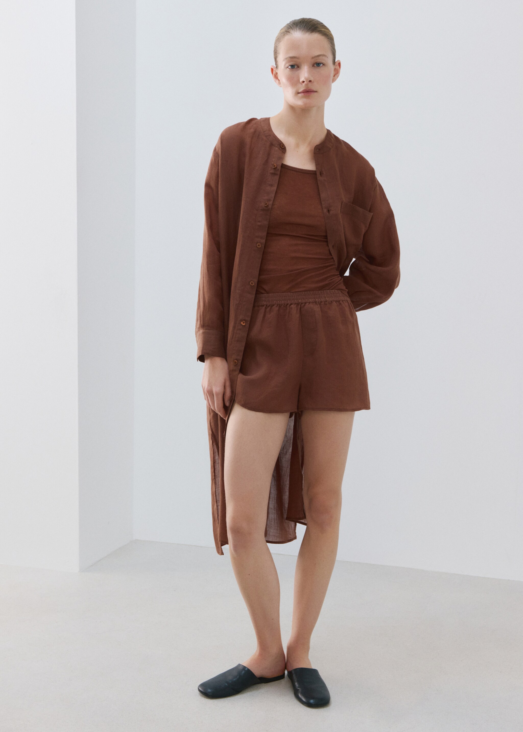 Ramie shorts - General plane, Brown. Ref: 27053320-00.