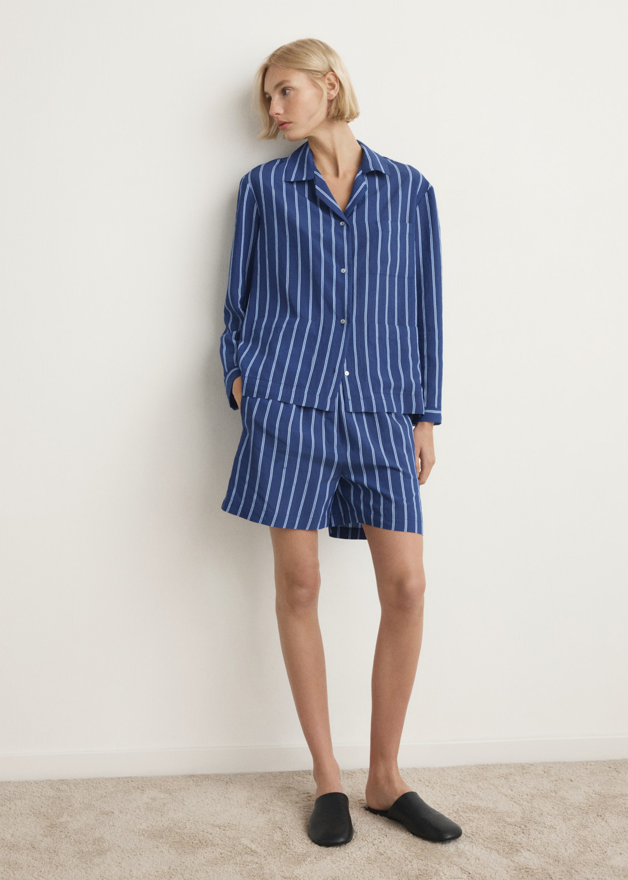 Striped pyjama shorts - General plane, Indigo Blue. Ref: 27053321-00.
