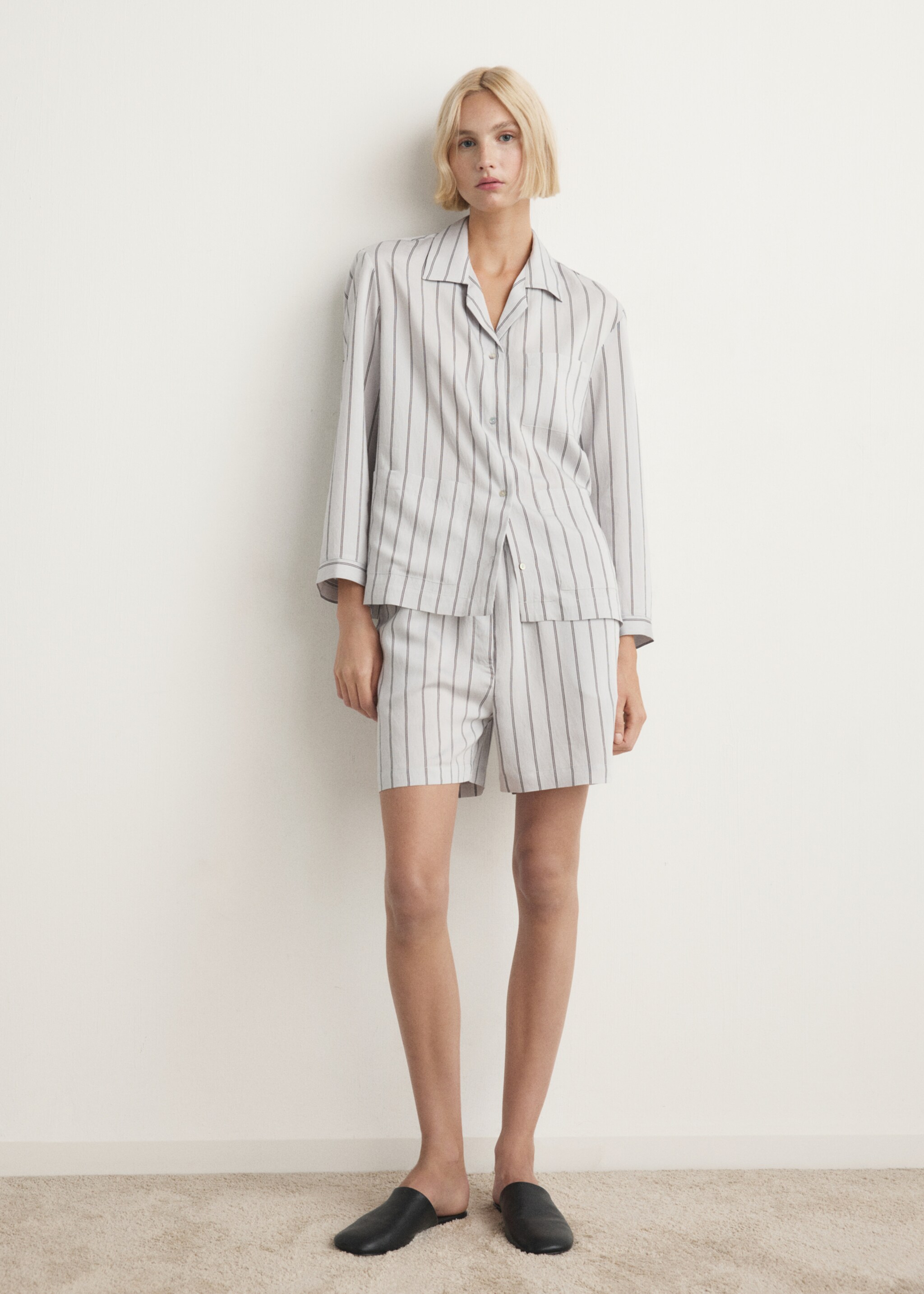 Striped pyjama shorts - General plane, Grey. Ref: 27053321-00.