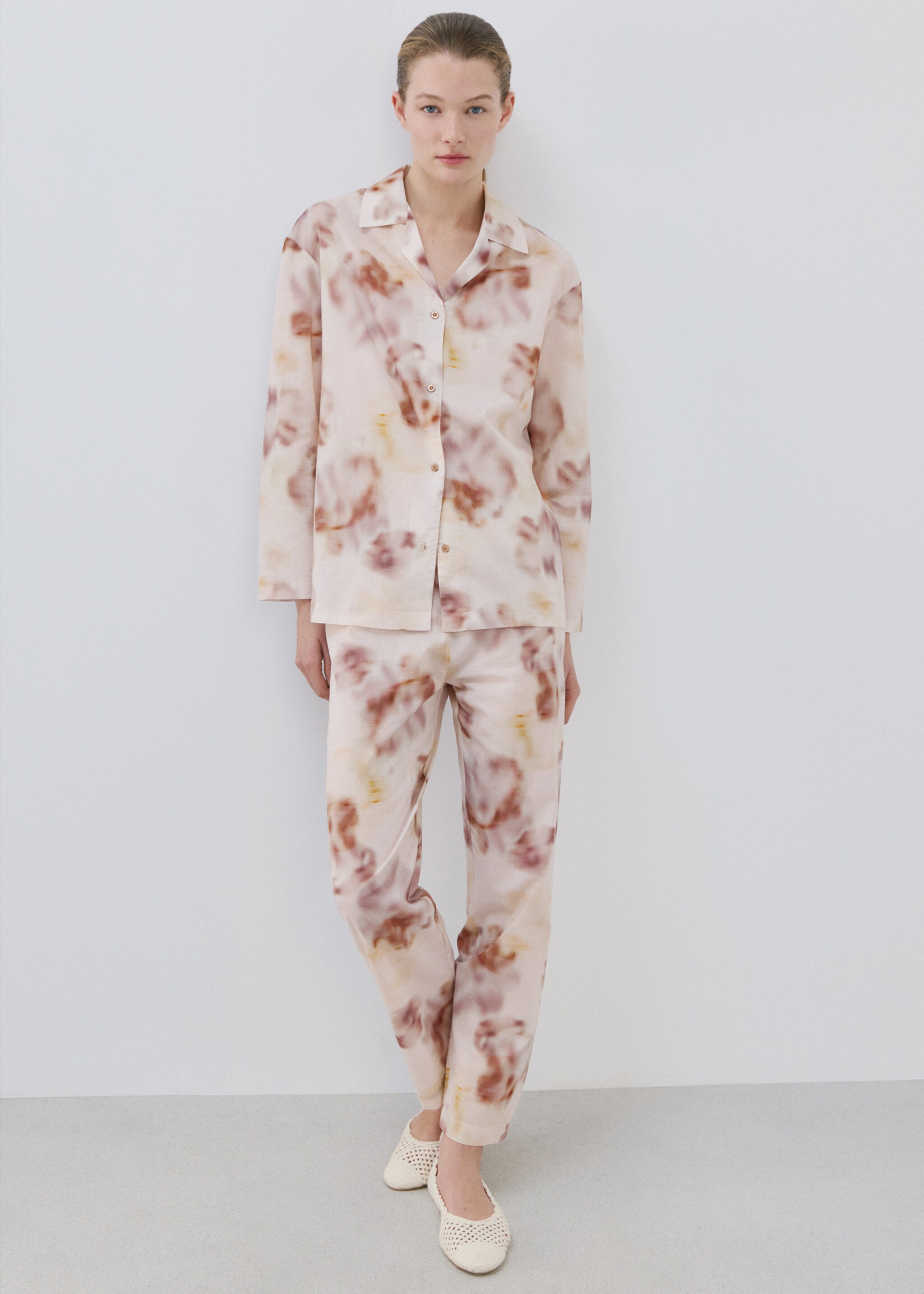 Floral-print cotton pyjama top - General plane, Brown. Ref: 27053323-00.