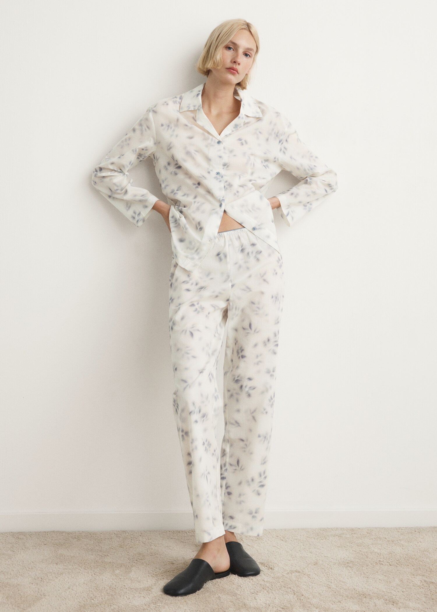 Floral-print cotton pyjama top - General plane