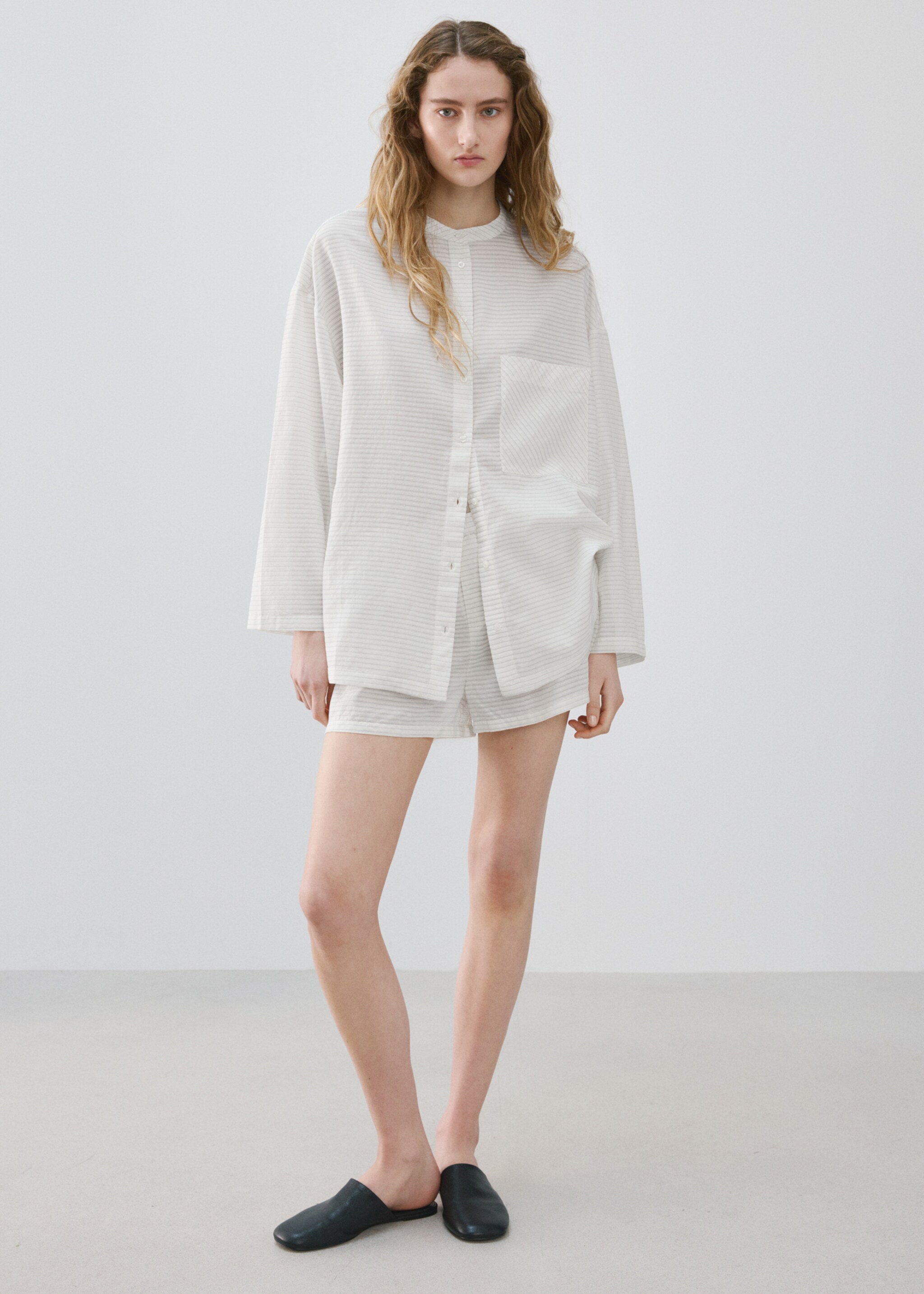 Camisa pijama rayas - Plano general, Blanco. Ref: 27053330-00.